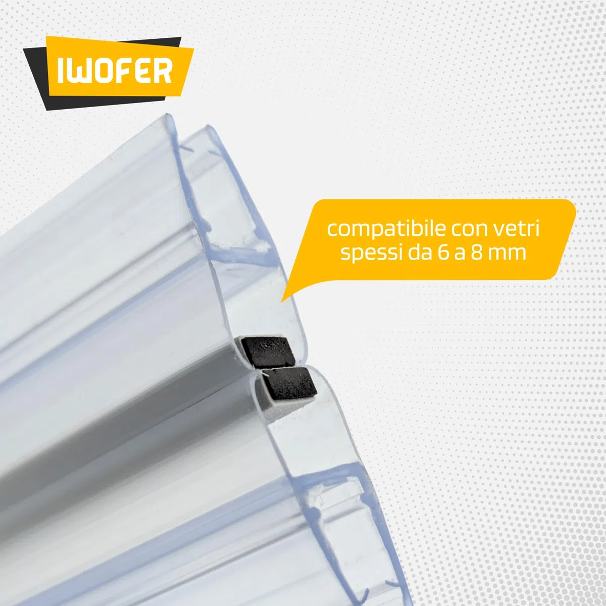 IWOFER Guarnizione Magnetica Box Doccia Profilo B per Vetro 6-8 mm, Ricambio Universale Trasparente, Senza Colla, Made in Italy, Antigoccia Tenuta Acqua