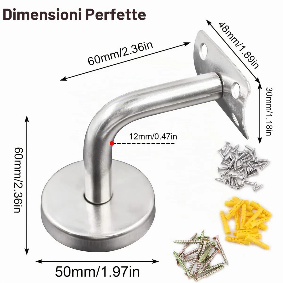 5PCS Staffa per Corrimano, Staffa per Corrimano in Acciaio Inossidabile Supporti a Parete per Corrimano, Utilizzati per Corrimano Scale per Scale interne ed Esterne (Argento)