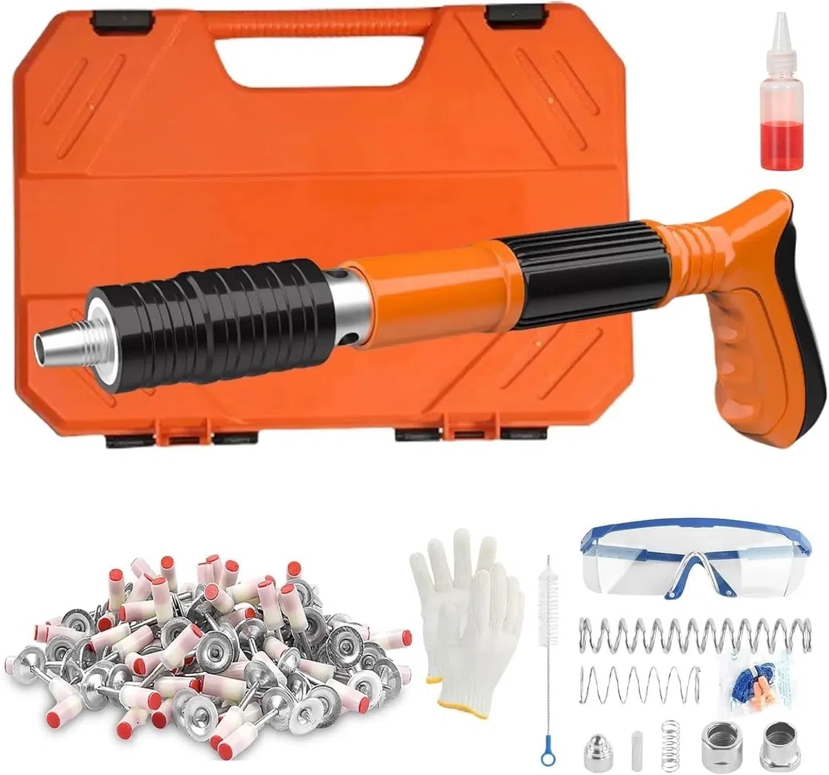 Pistola Manuale Sparachiodi con 110 Chiodi Tondi Pistola per Unghie Sparachiodi Portatile Nail Gun Silenziatore Regolabile Pistola Per Chiodi In Acciaio Pistola Per Chiodi Pistola