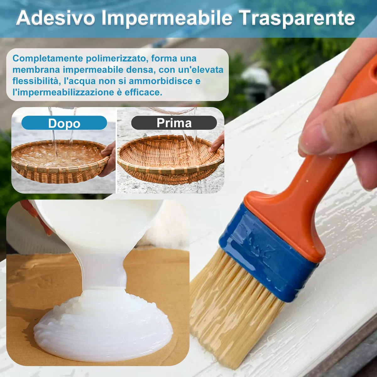 Sigillante Impermeabile Liquido Trasparente 1 Kg，Endhokn Agente Impermeabile Invisibile, Resina Liquida Impermeabilizzante Bagnoe, Tetto e Muro Esterno Riparazione Delle Perdite Agente Anti-Perdite