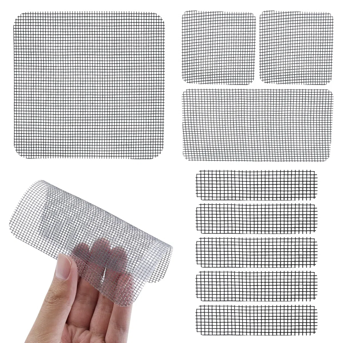 Set di riparazione per zanzariere, 45 pezzi, per la riparazione della zanzariera, per finestre, protezione dagli insetti, in fibra di vetro altamente autoadesiva, per prevenire le zanzare, colore nero