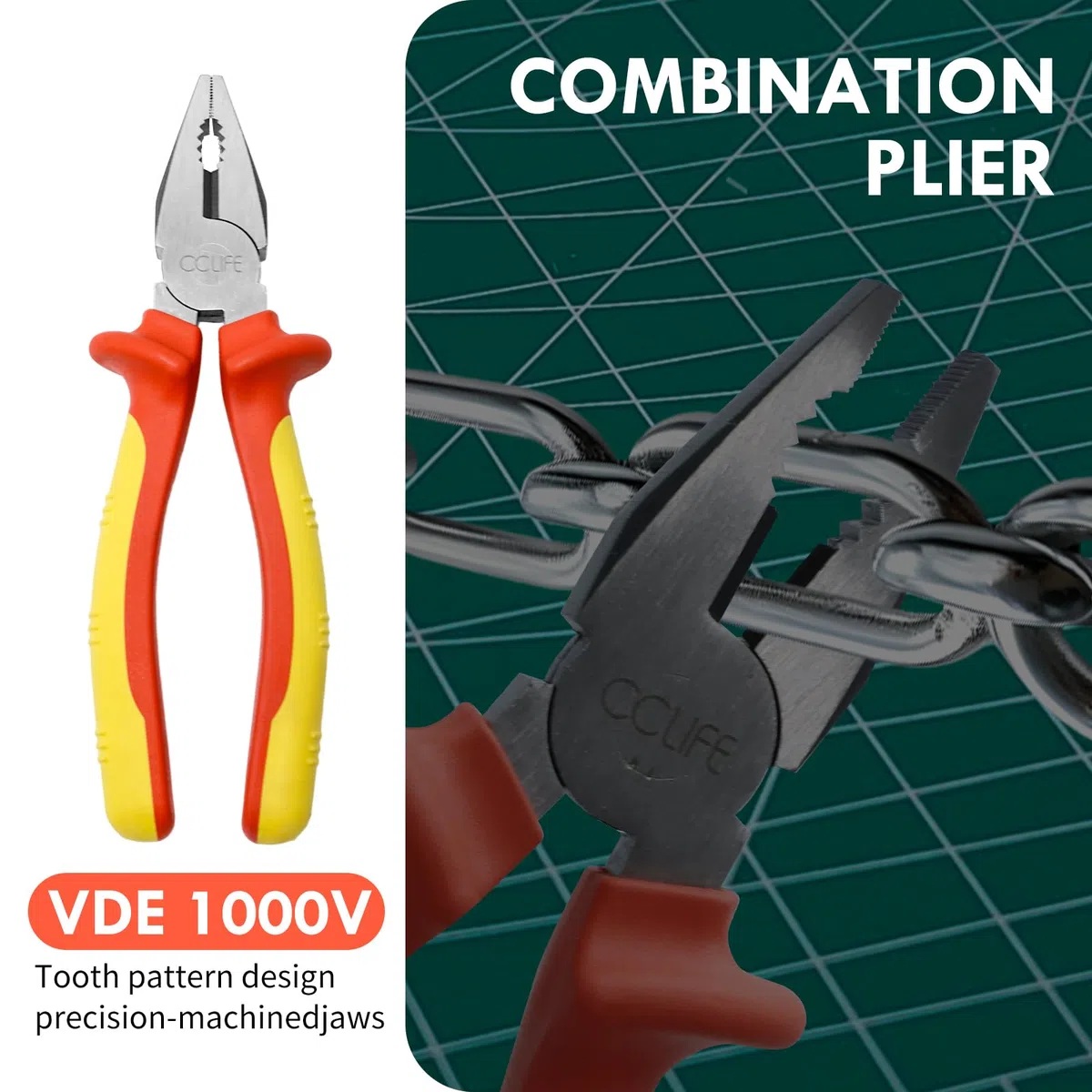 CCLIFE 3 Pezzi Pinza Isolata 1000V Pinze Da Elettricista VDE Pinze per Elettricista Pinze Combinate Pinze a Becco Lungoi Pinze daTaglio Diagonali Isolate