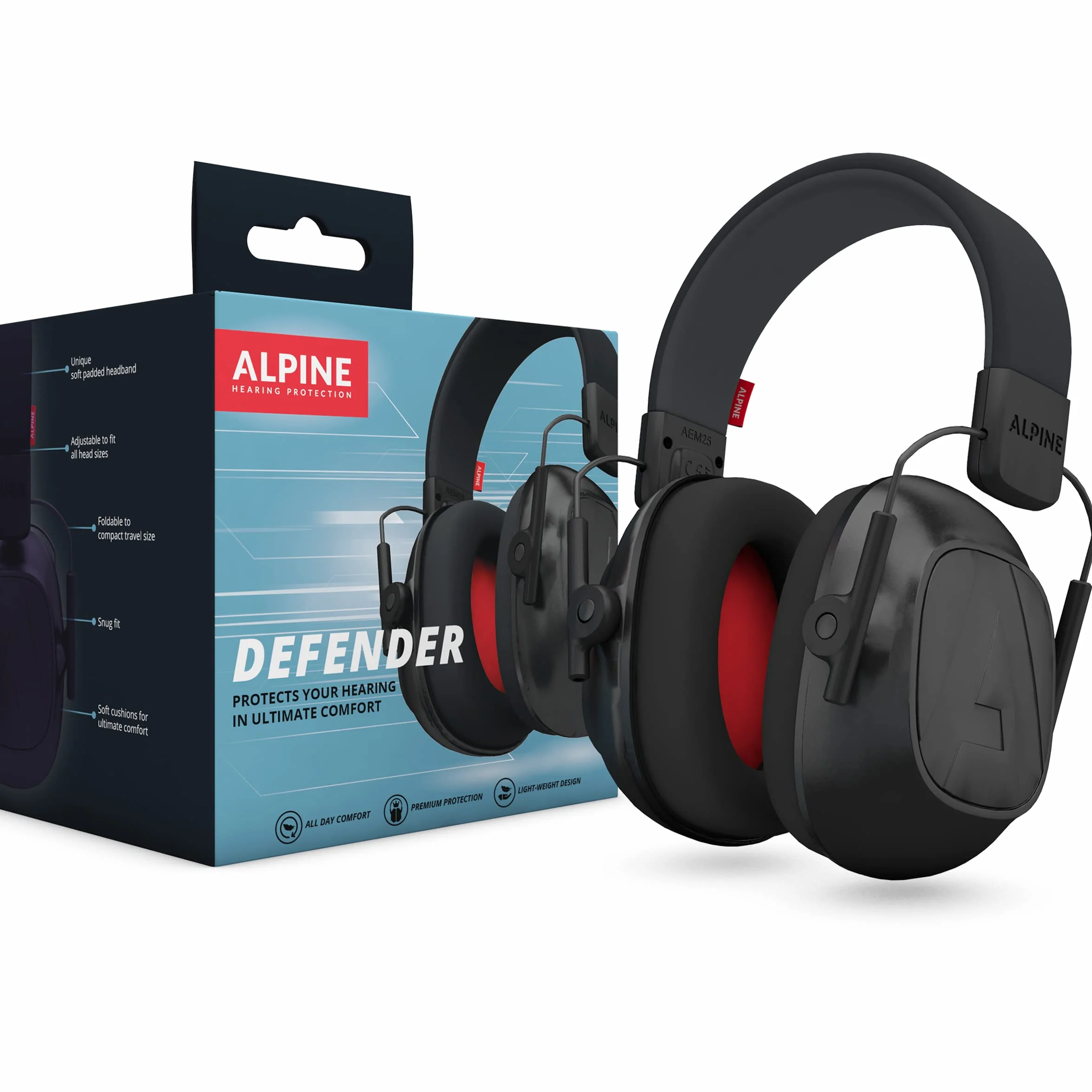 Alpine Defender Cuffie antirumore per adulti - 26 dB - Cuffie insonorizzanti per studio, lavoro, batteria, bricolage e molto altro - Archetto regolabile - Comfort per tutto il giorno