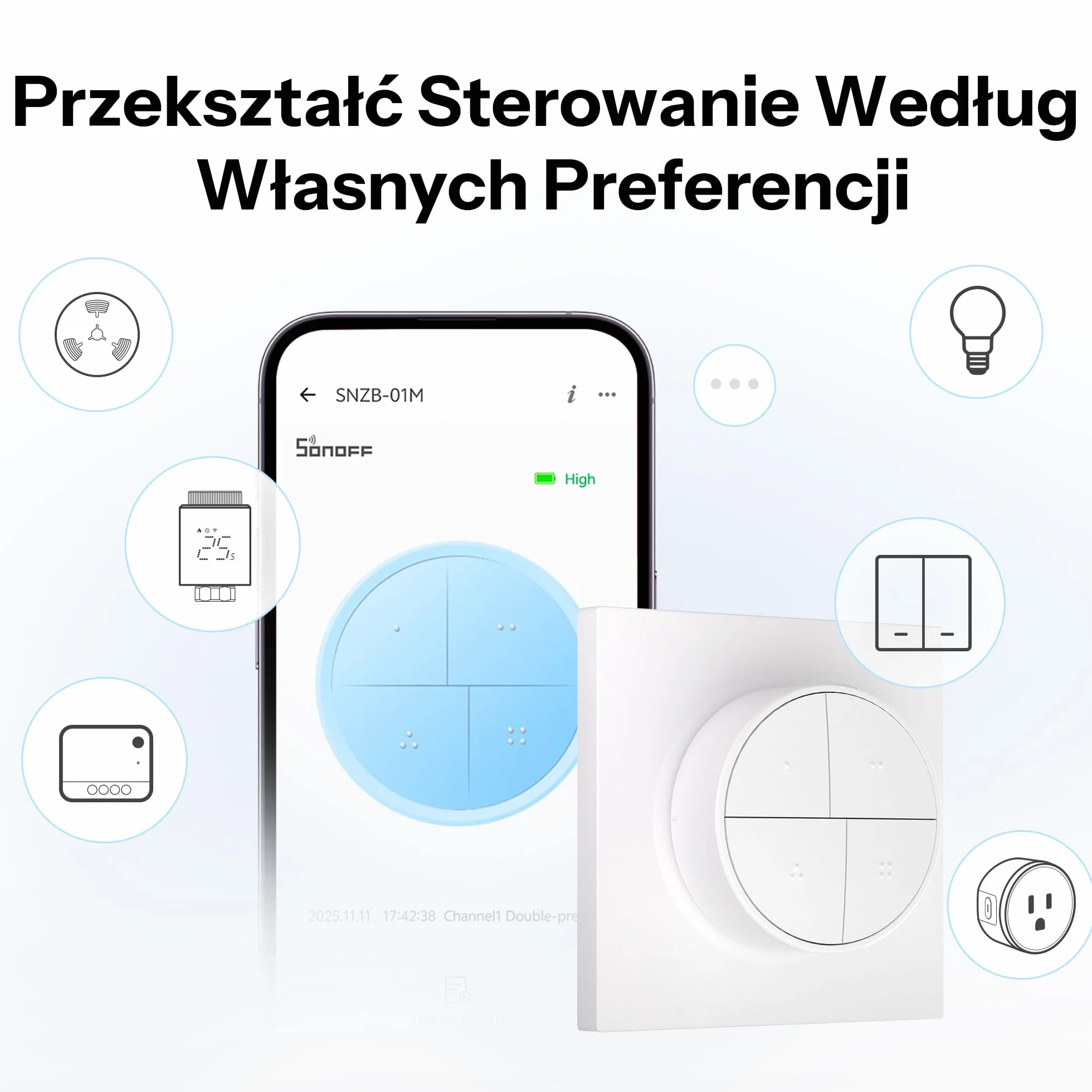 SONOFF Pulsante Intelligente SNZB-01M Wireless ZigBee 4 in 1 Bianco | 16 azioni, Zigbee Binding & TouchLink controllo della luce, compatibile con Home Assistant, SmartThings, Hub richiesto