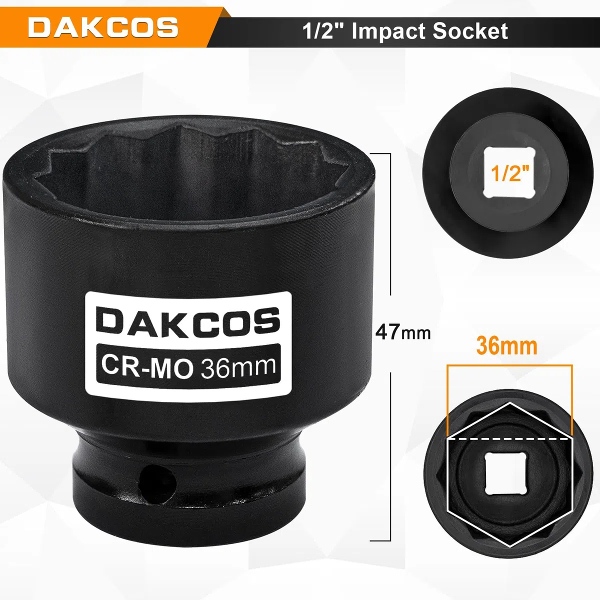 DAKCOS 36mm Chiave Bussola da 1/2", Bussola a 12 Punte,CR-MO