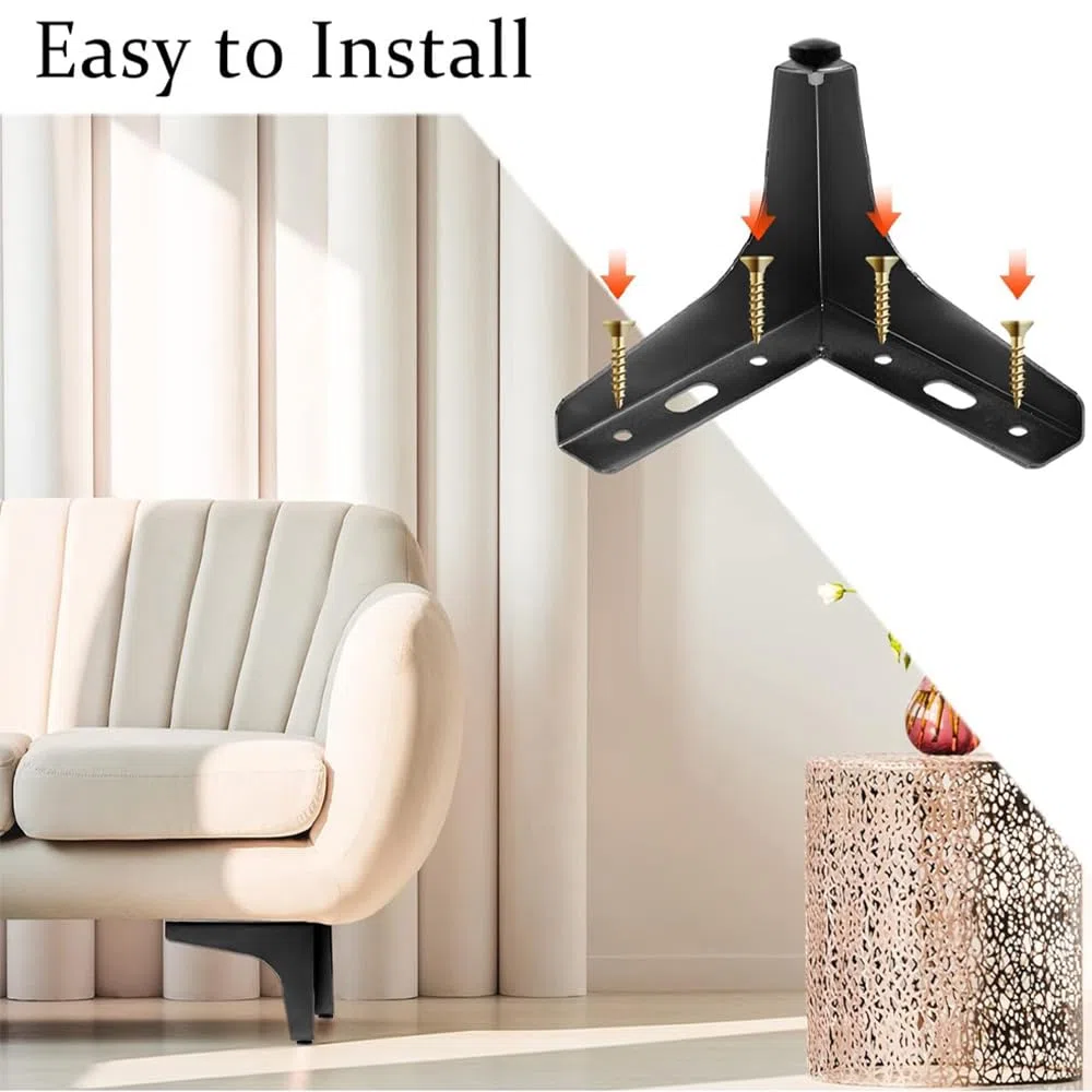 4 Pcs Gambe per Mobili, Piedini per Mobili,Gambe per Letto Piedi Letto Piedini per Divano Carica fino an 800 KG, Moderni Piedini Triangolari in Metallo per armadietti, divani (Nero-13 cm)