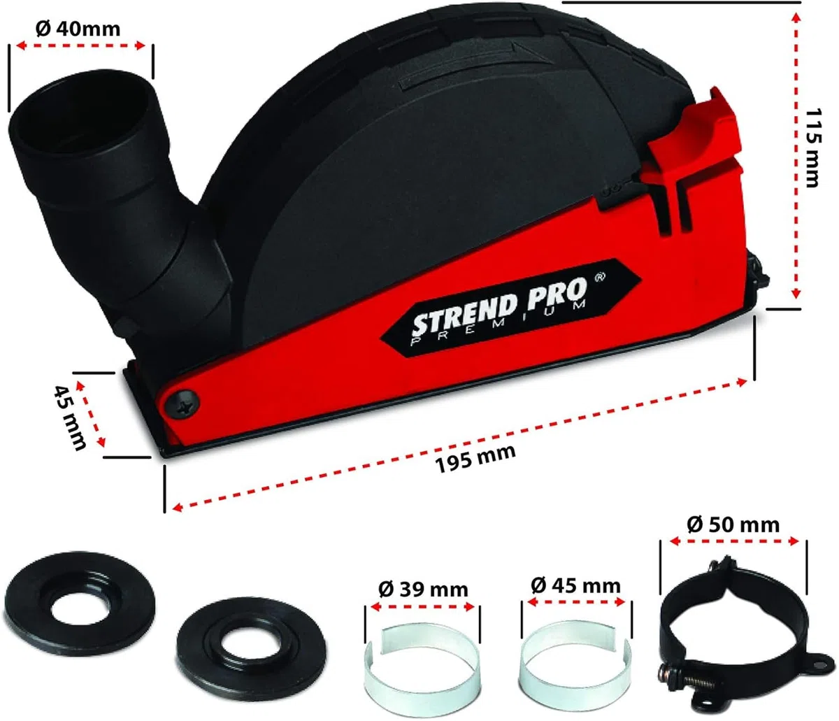 STREND PRO Cuffia Aspirazione per Smerigliatrice Angolare 125mm / 115mm | UNIVERSALE | Aspirazione Flex per Disco Diamantato 125mm | Accessori per Smerigliatrice Angolare | per Dischi da Taglio 125