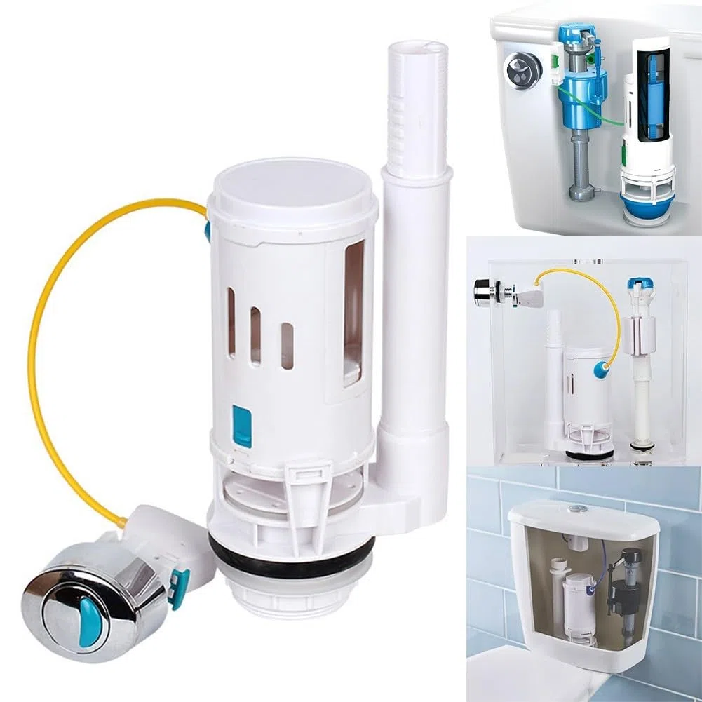 Valvola di Ricambio per Cassetta WC con Doppio Scarico, Kit di Sostituzione per Cassetta WC con Pulsante Ovale Cromato a Doppio Scarico per Bagno
