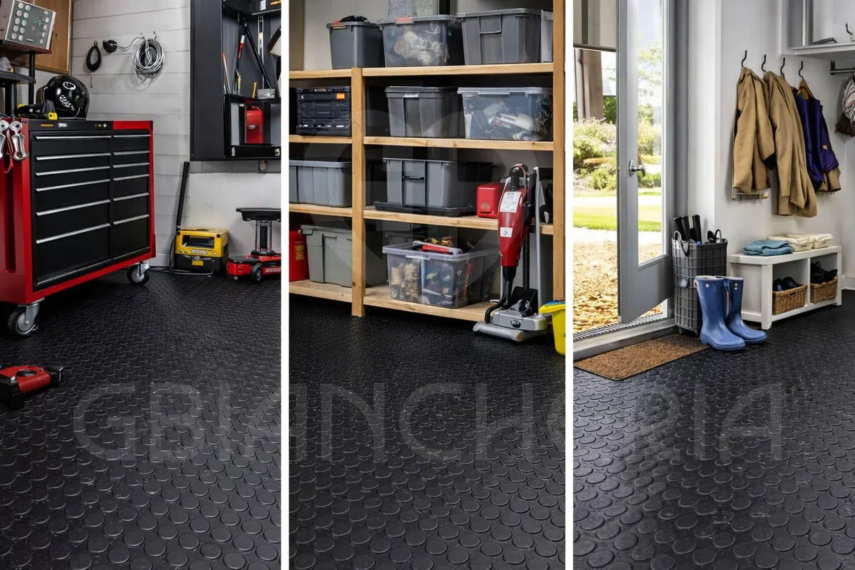 Pavimento in PVC Bollato Antiscivolo Nero – Tappeto Flessibile e Resistente 1 mm – Rivestimento per Garage, Magazzini, Laboratori – Facile da Pulire (1 m x 3 m)