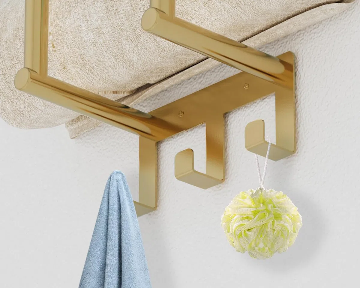 Mensola Porta Asciugamani Bagno da Parete 50 cm BETHOM Oro Porta Salviette Bagno con Ripiano Acciaio Inossidabile Organizer Portaasciugamano per Asciugamani 3 Arrotolati
