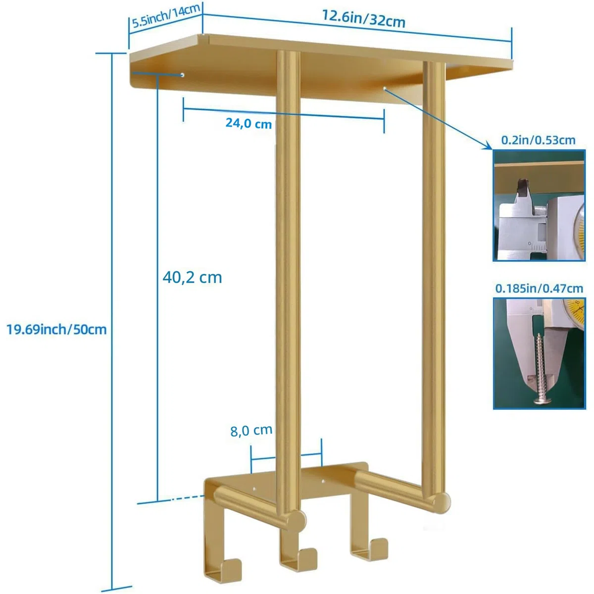 Mensola Porta Asciugamani Bagno da Parete 50 cm BETHOM Oro Porta Salviette Bagno con Ripiano Acciaio Inossidabile Organizer Portaasciugamano per Asciugamani 3 Arrotolati