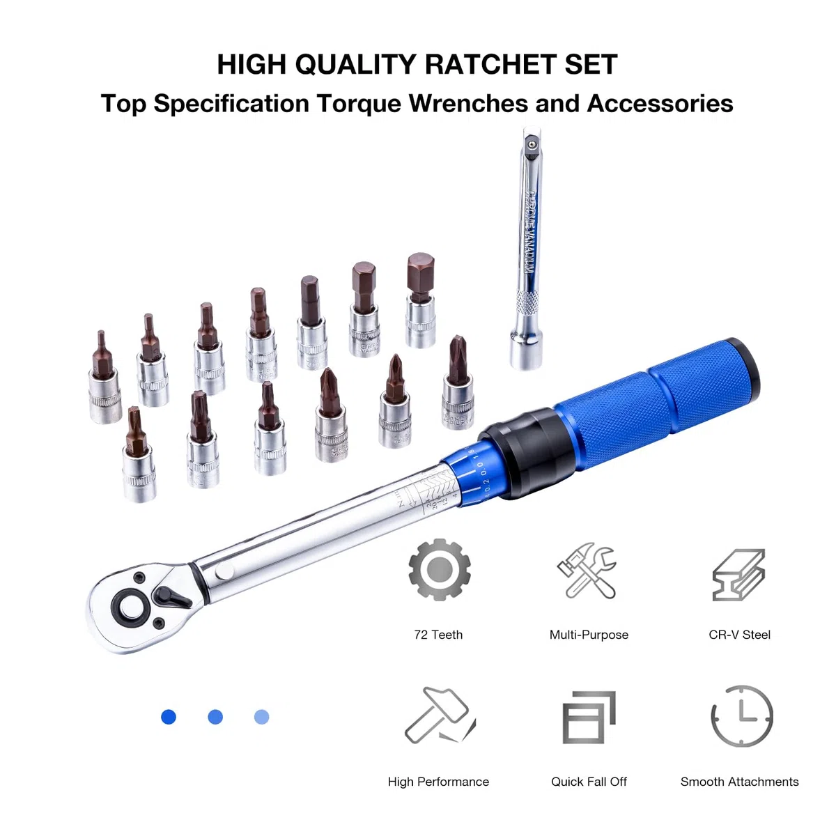 KATSU Chiave dinamometrica scatto 1/4" Set 15pezzi 2-24Nm Chiave dinamometrica per bici 72denti con punte a bussola esagonali e Torx e barra prolunga per riparazione biciclette strada e montagna