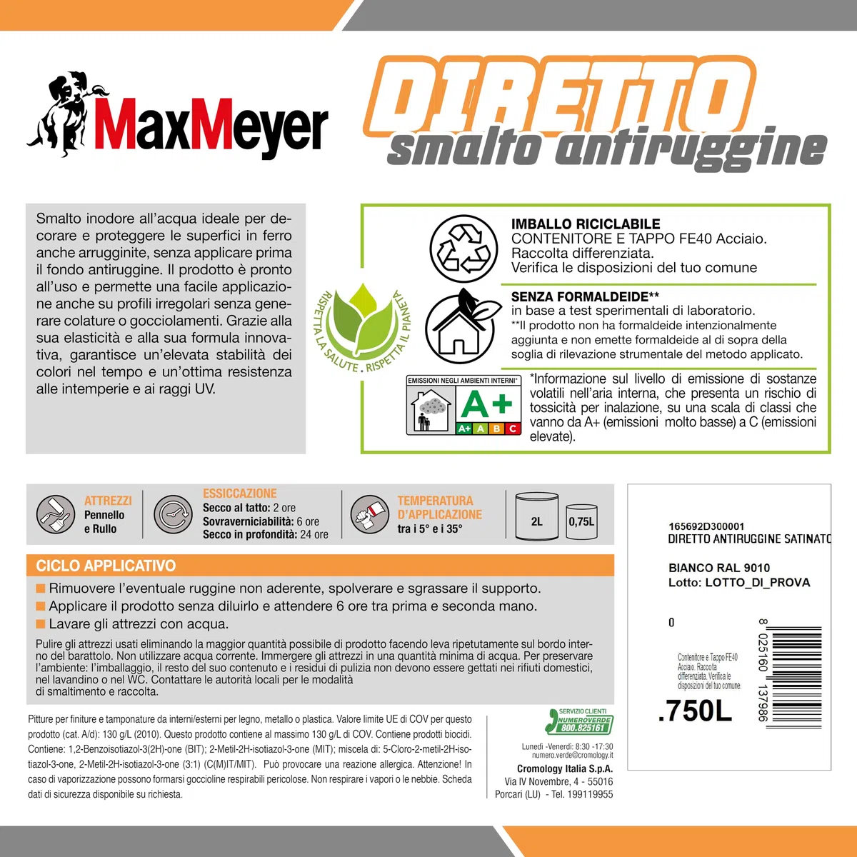 MAXMEYER Diretto Antiruggine Satinato R9010 Bianco 0.75 L