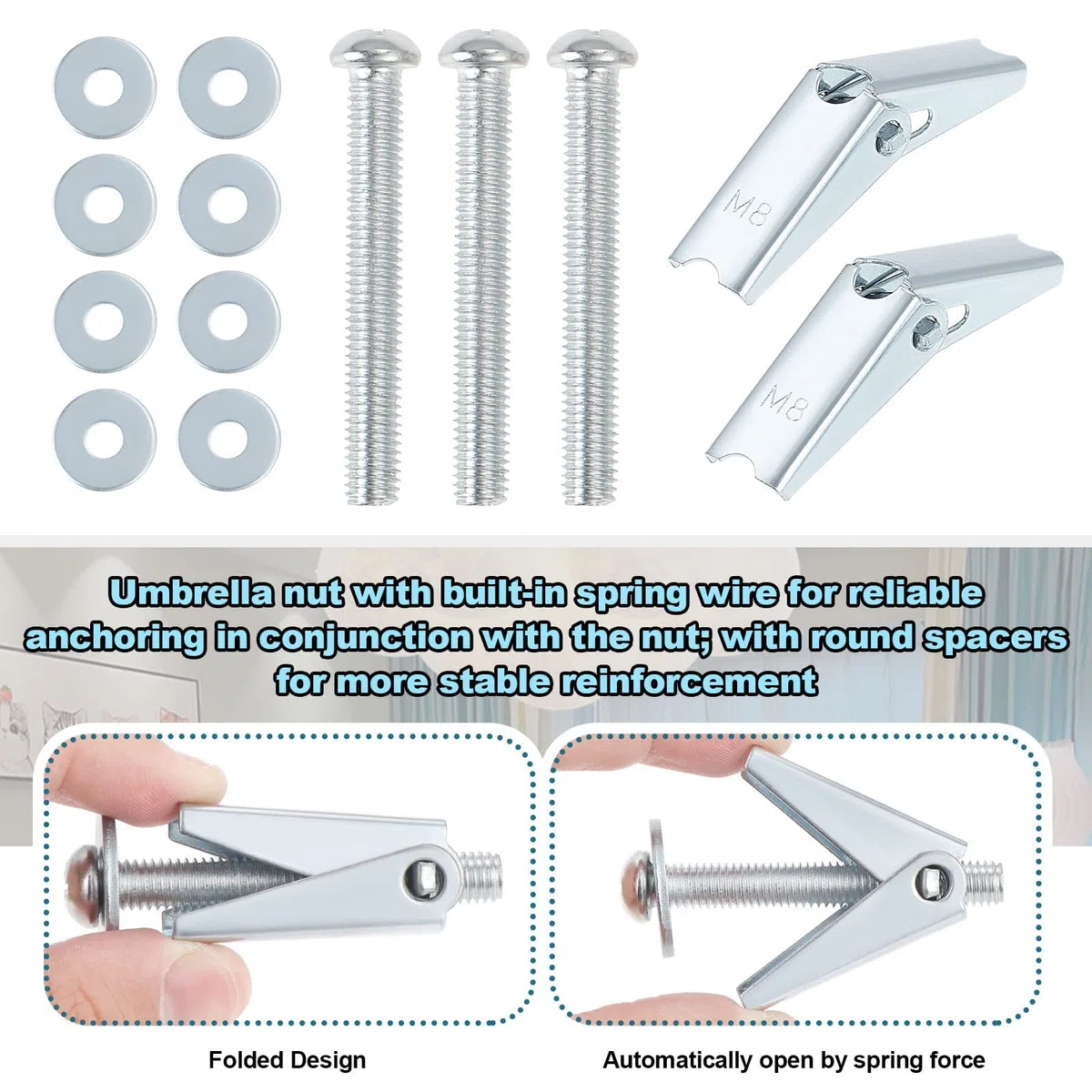 HSEAMALL 36PCS M4 M5 M6 M8 Set di bulloni a levetta e dadi ad alette per il fissaggio di pareti vuote in cartongesso e pareti a secco