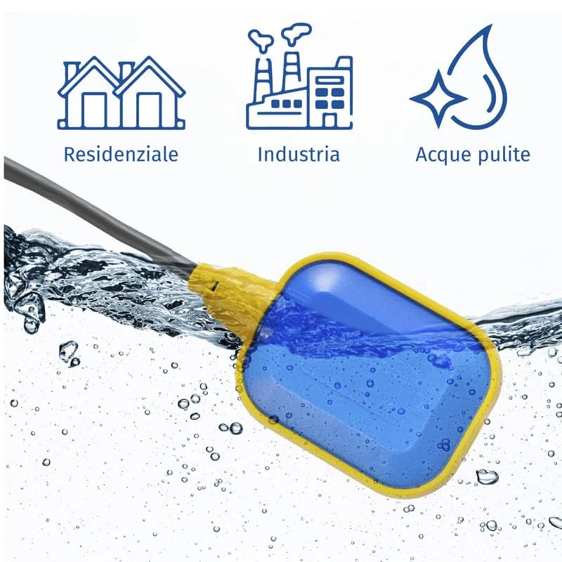 Galleggiante a Interruttore KEY, Press Control Sensore Livello Acqua per Pompa con Contrappeso per Acqua Pulita e Sporca, Sensore Allagamento, Made in Italy (cavo 3mt)