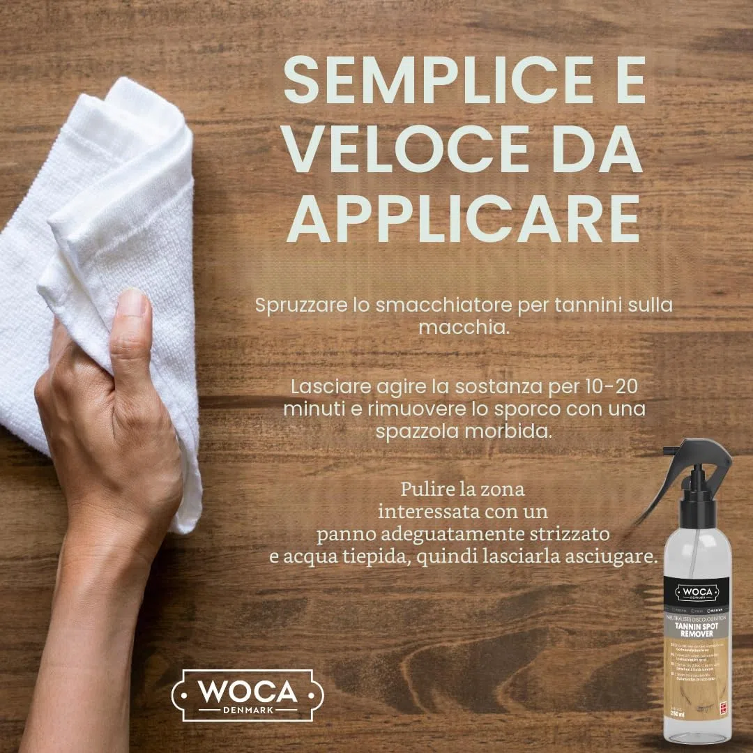 WOCA Denmark macchie di acido tannico Spray 250 ml per la rimozione di macchie d'acqua nere su pavimenti in legno di quercia
