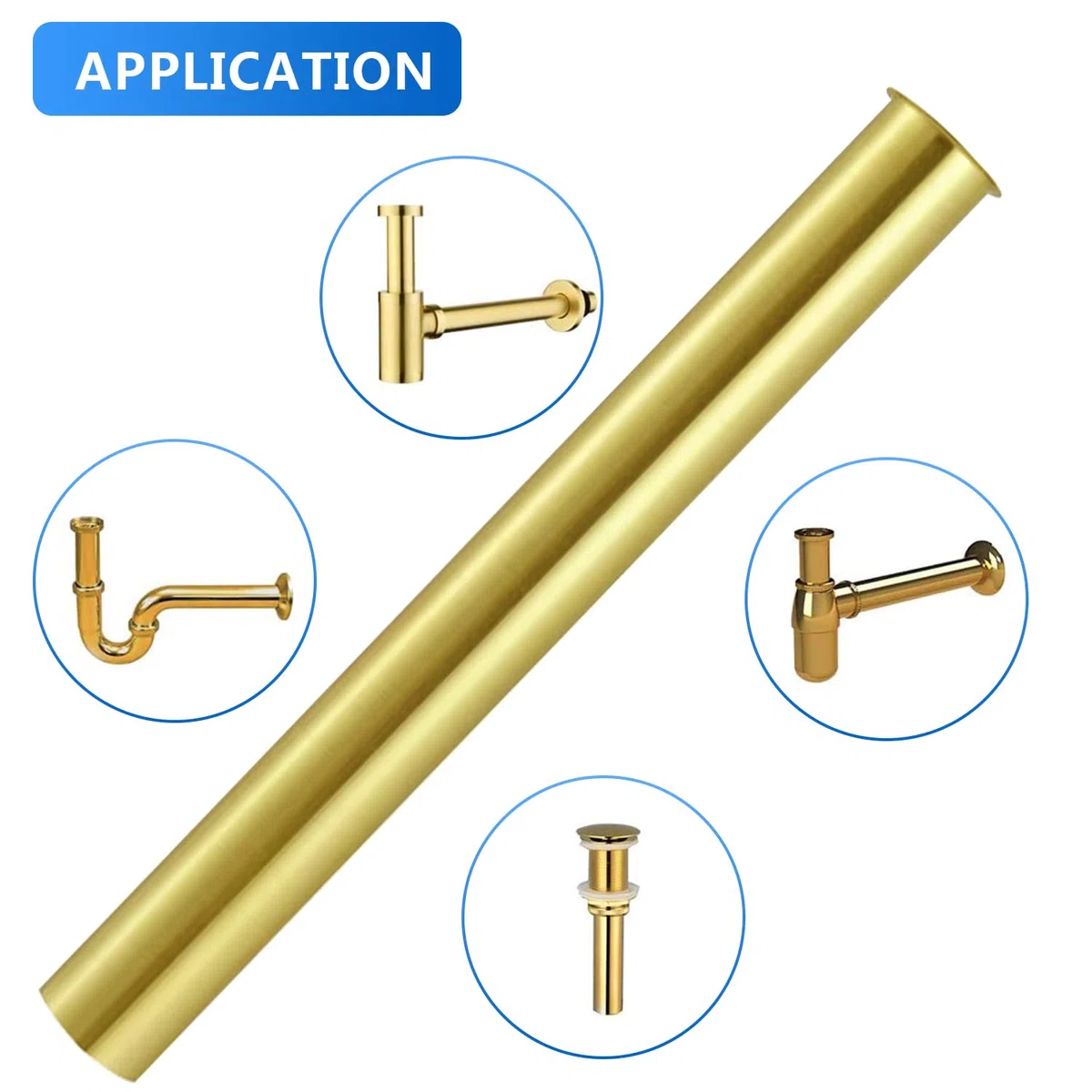 Tubo extra lungo in ottone da 400 mm per sifone universale 1 1/4" x 32 mm raccordo tubo di prolunga con guarnizioni oro spazzolato