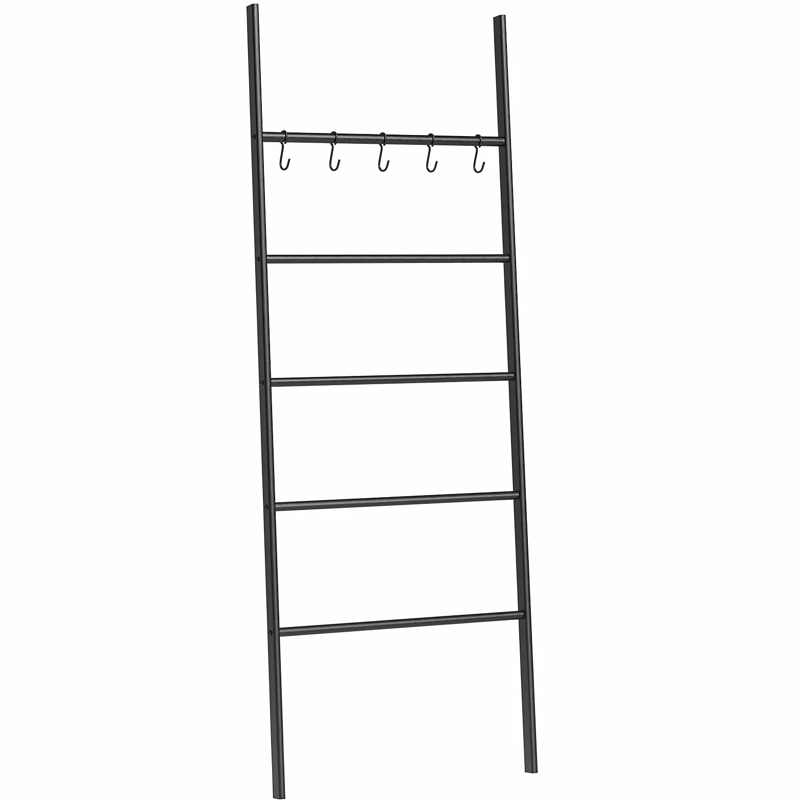 HOOBRO Scala Portasciugamani, Appendiabiti, Portasciugamano Bagno, Scala Decorativa, con 5 movibili Ganci, 58 x 177cm, Stabile, Metallo, Facile da Montare, Nero EBK62CJ01