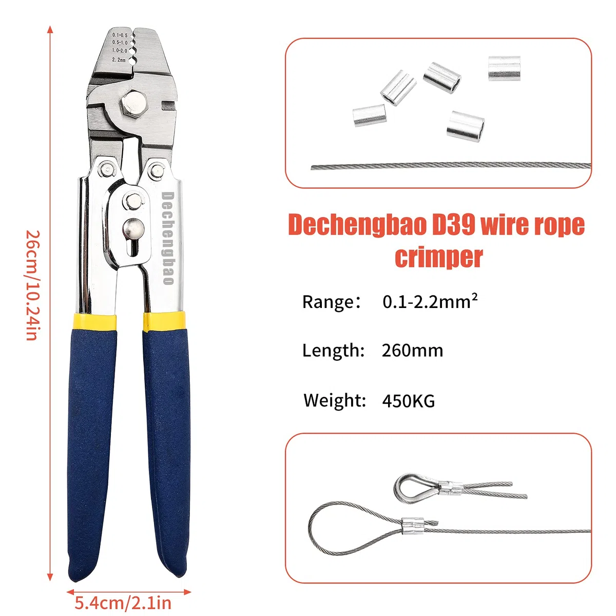 Pinza per crimpare lenze da pesca fino a 2,2 mm, in acciaio inox resistente