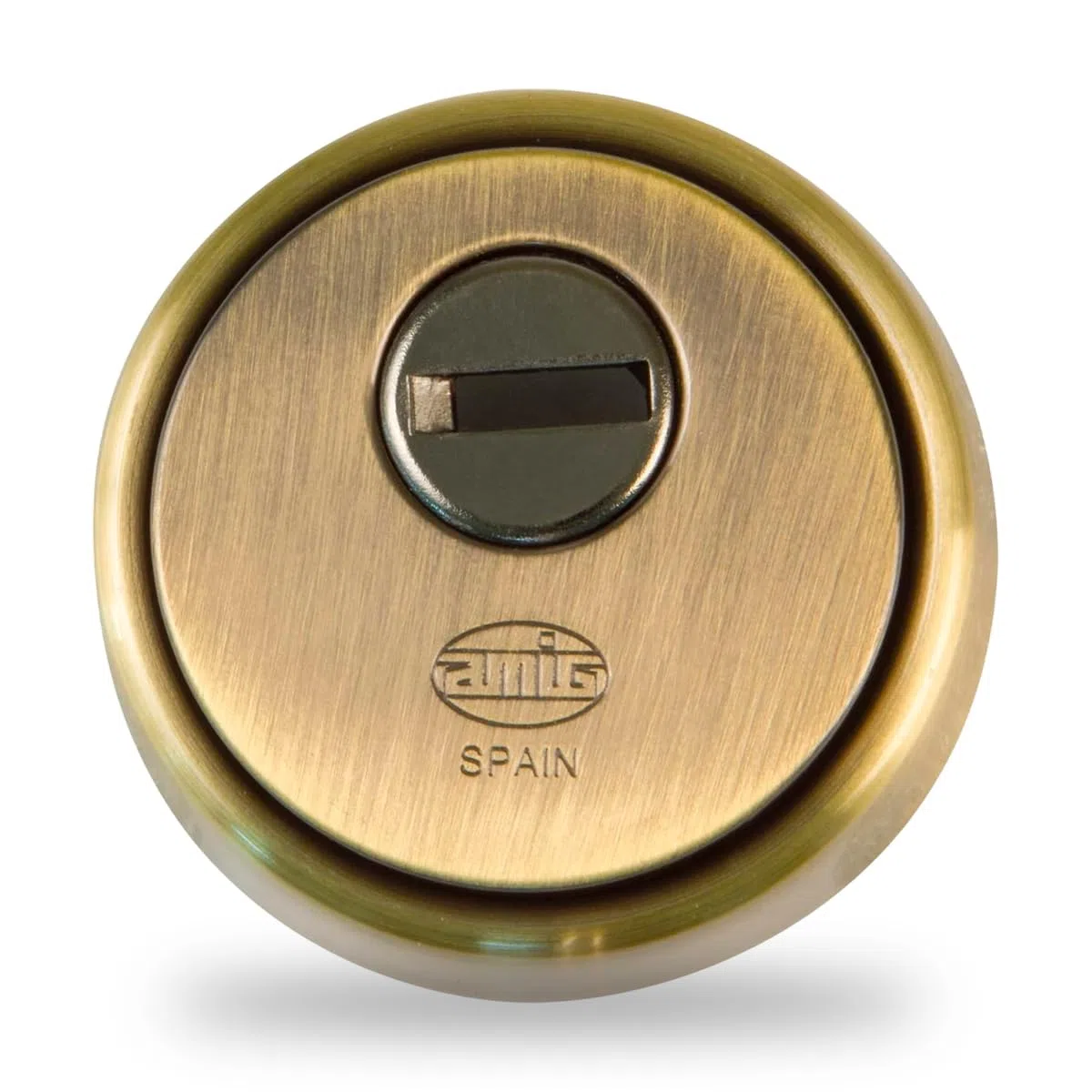 Amig - Defender per cilindro Mod. 31 - Ottone - Effetto cuoio - Anello esterno cavo - Ø65 mm - Con piastra antitrapano - Con viti e supporto - Cilindro Europrofilo EN1303 - Corpo acciaio sinterizzato