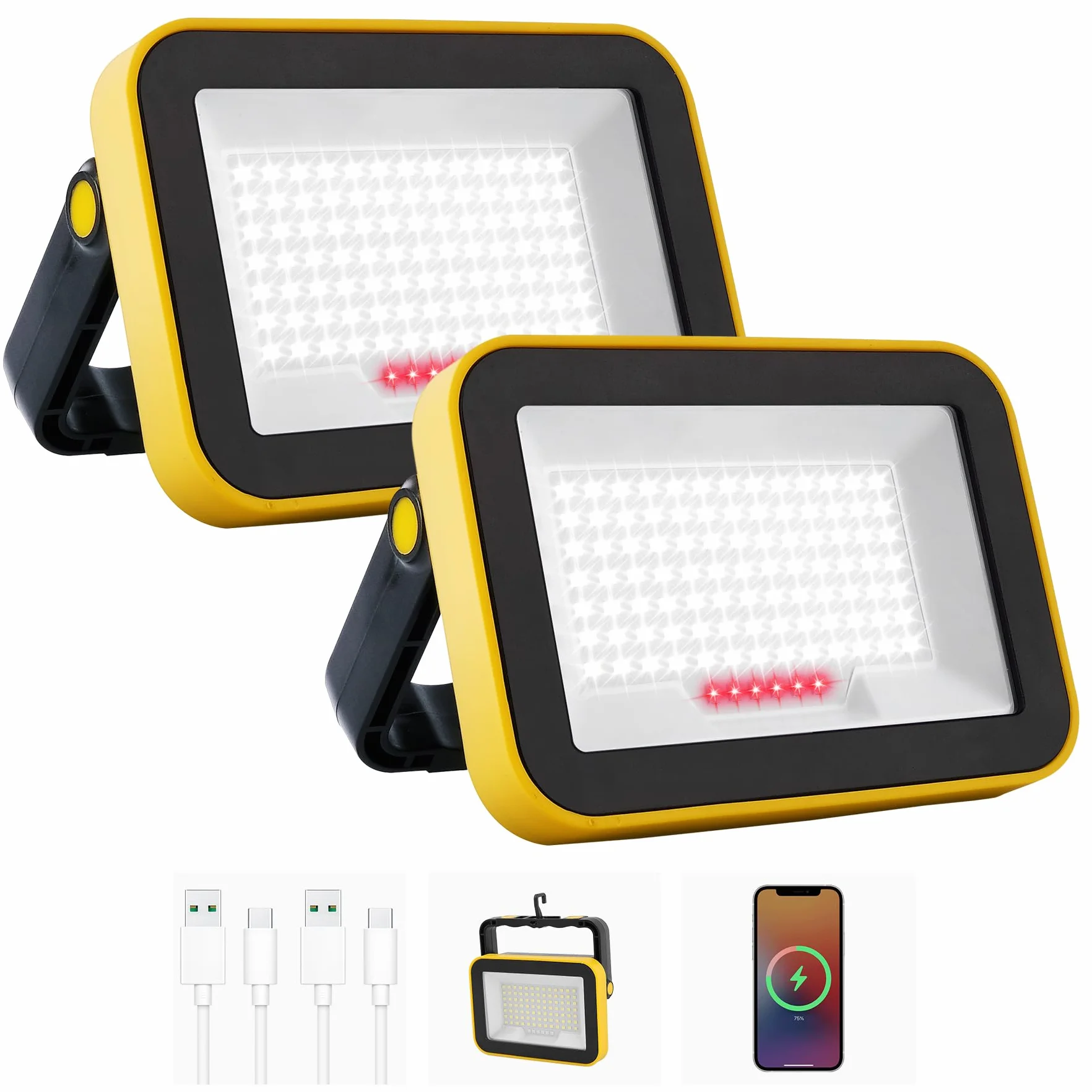 NATPOW faro led ricaricabile, 5 modalità lampada portatile led ricaricabile, 4000mAh luce led con cavo e 2 batteria, IP65 impermeabile faretto da lavoro per campeggio, garage, emergenza, 2 pezzi