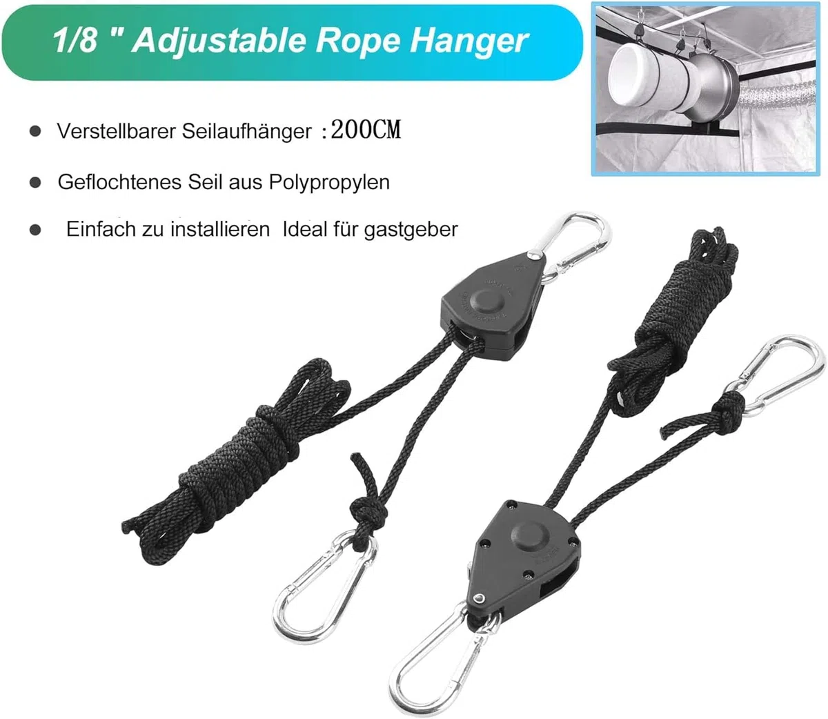6 Coppie (12 Pezzi) 1/8 di Pollice Rope Ratchet Ganci di Corda, Nylon Cricchetto a corda supporto corda regolabile Adatto per Casa, giardinaggio e coltivazione, Capacità di carico 68 kg/paio