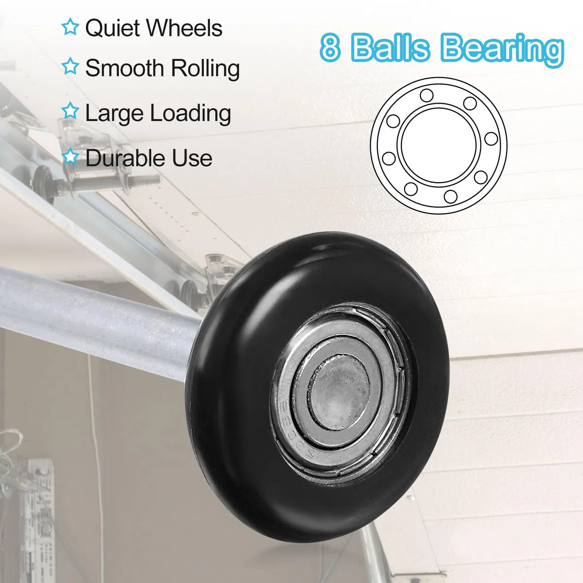 QUARKZMAN 2pz Rulli per Porte Garage in Nylon 1,8" per Binario 2", Asta Lunga 6,5" per Ruote Silenziose per Porte Garage, Cuscinetto Precisione 6200zz con 8 sfere, Nero