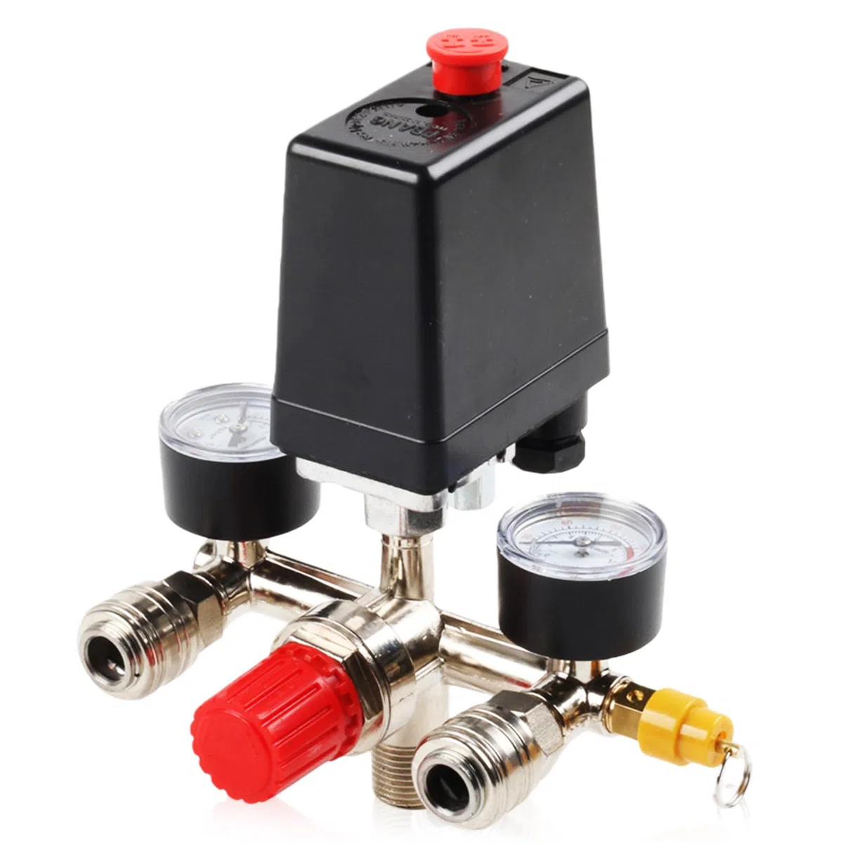 Regolatore di pressione Compressore 220V con pressostato, 2 manometri, valvola di sicurezza e 2 giunti, compressore d'aria riduttore di pressione con filettatura esterna da 1/2', pezzo di ricambio per