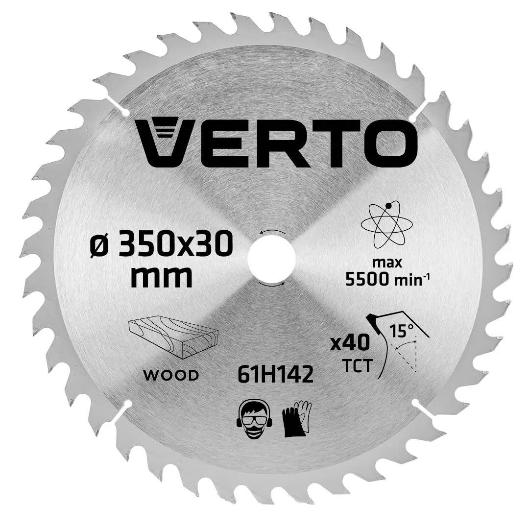 VERTO Widia 350 x 30 mm, 40 denti, spessore lama 2,2 mm, spessore denti 3,2 mm, tagli 30 x 16 mm, 30 x 20 mm, 30 x 25,4 mm, denti YG8A al carburo per legno e materiali in legno