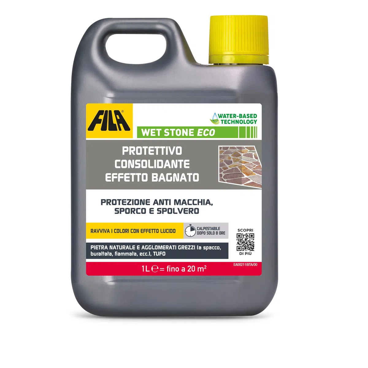 FILA Surface Care Solutions, WET STONE ECO, Protettivo Pietra Naturale Tonalizzante ad Effetto Bagnato, Idrorepellente per Pietra, Antimacchia e Antisporco, Adatto al Pavimento Esterno ed Interno, 1L