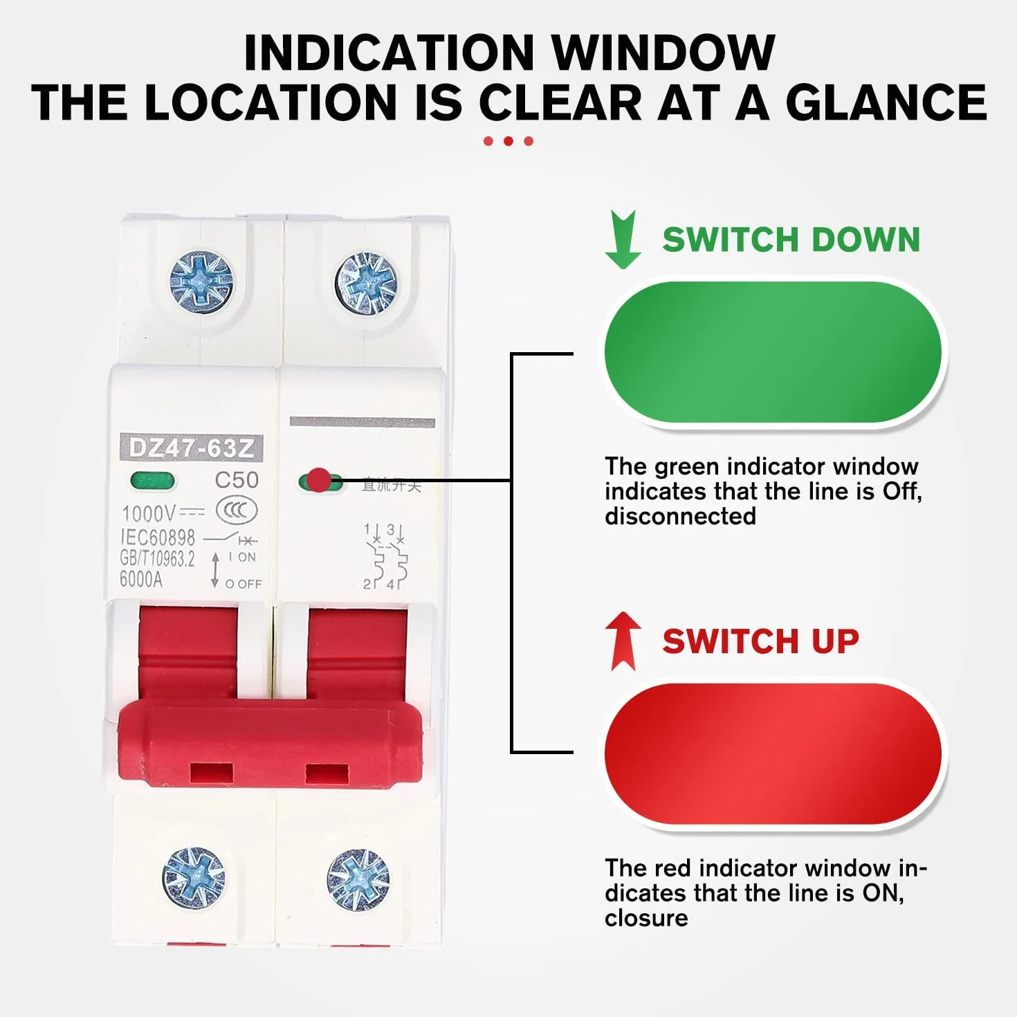 2 pezzi Interruttore Magnetotermico,1000V DC 50A 2P,Interruttore Automatico Miniaturizzato,DIN Rail Overload Protection Air Switch Circuit Breaker per l'illuminazione Residenziale Distribuzione