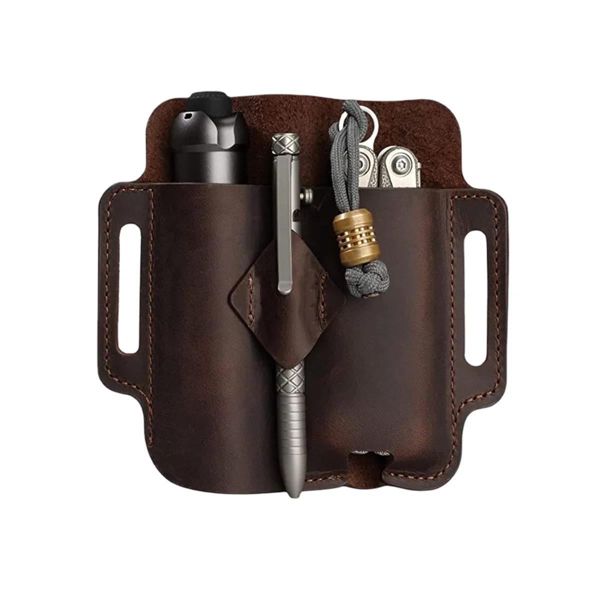Borsa porta attrezzi in pelle, fondina per coltelli, borsa da cintura per uomo, organizer tascabile in pelle EDC da uomo con portapenne, guaina per torcia, guaina per torcia elettrica