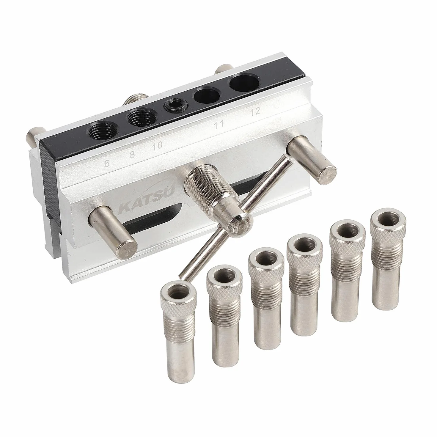 KATSU Kit Maschera di Centraggio Autocentrante, Misure Metriche, Guida per la Perforazione del Foro Strumento di Localizzazione del Posizionatore per la Lavorazione del Legno per Legni Spessi 105408