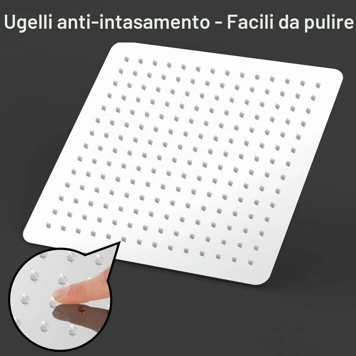 YEAUPE PRO Doccia a pioggia 12 pollici - Soffione doccia angolare in acciaio inox 304 ad alta pressione con ugelli autopulenti, montaggio a soffitto, cromato (30 x 30 cm)