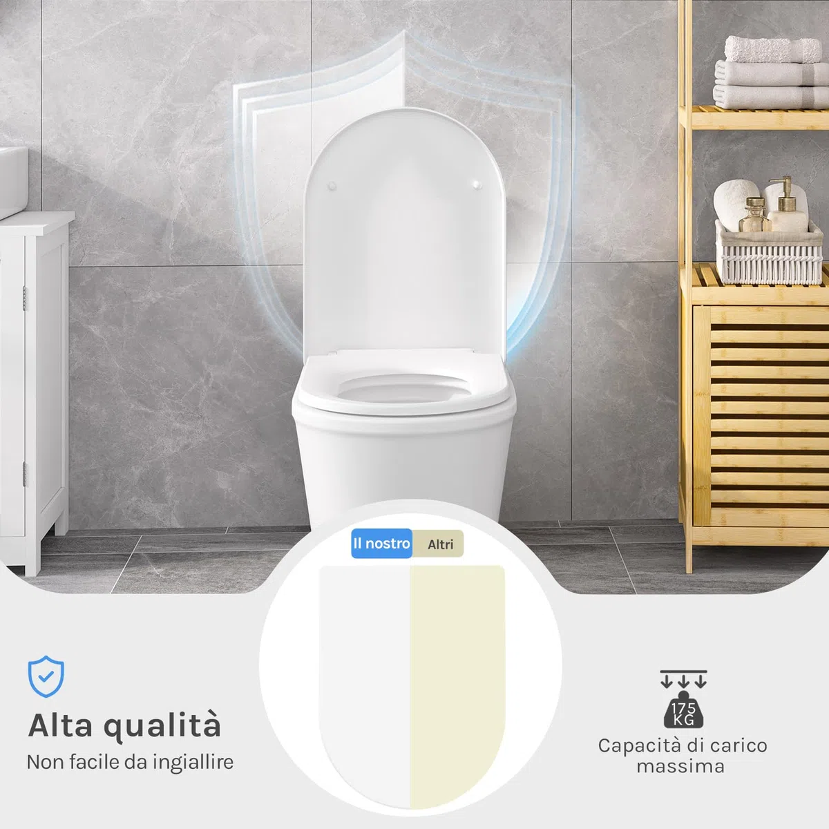WOLTU Sedile WC Copriwater Chiusura Ammortizzata Soft Close Toilet Seat Bagno in Plastica Bianco Forma di D