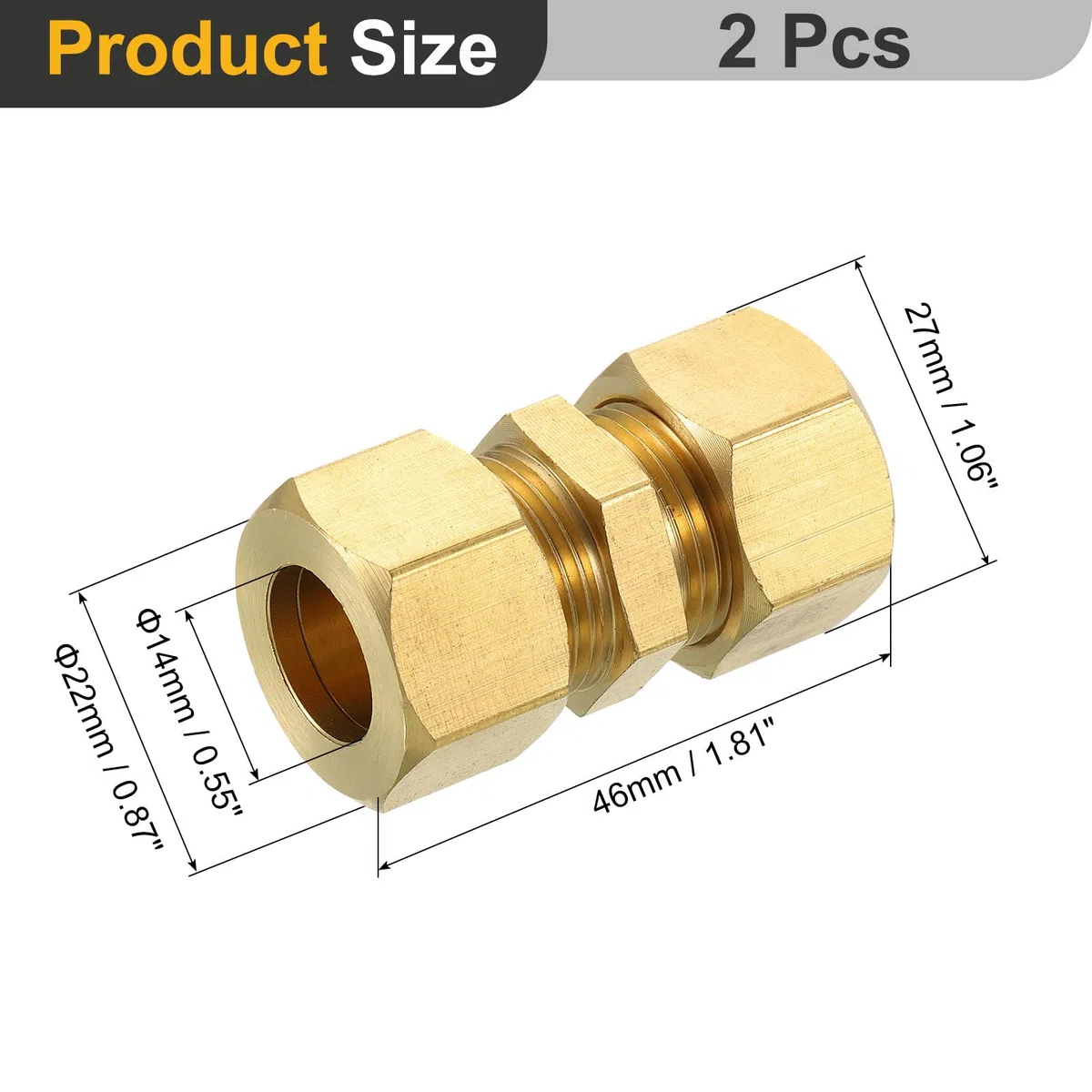 QUARKZMAN 2Pz Raccordi A Compressione In Ottone, Connettore Per Tubi OD 14 mm, Raccordi A Compressione Con Filettatura NPT E Fascette A Compressione, Adattatore Diritto In Ottone