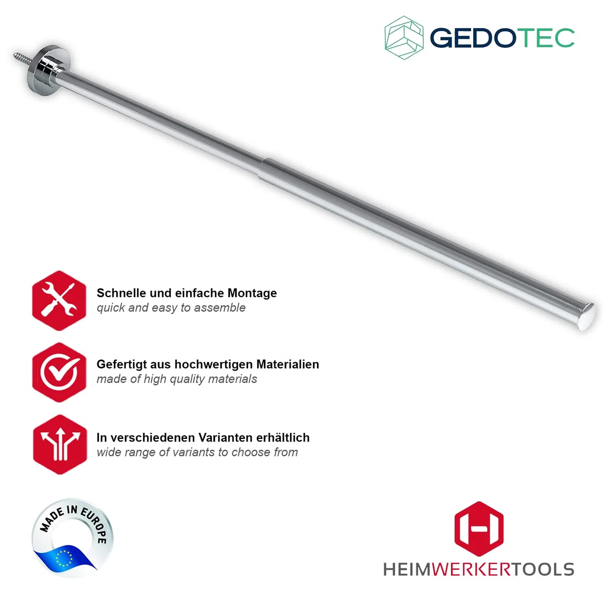 Gedotec Asta portasciugamani estensibile | Portasciugamani in alluminio resistente, lucido e cromato | modello asciugamano | Portasciugamani da parete per tutti i tipi di bagno | con 1 asta | 1 pezzo