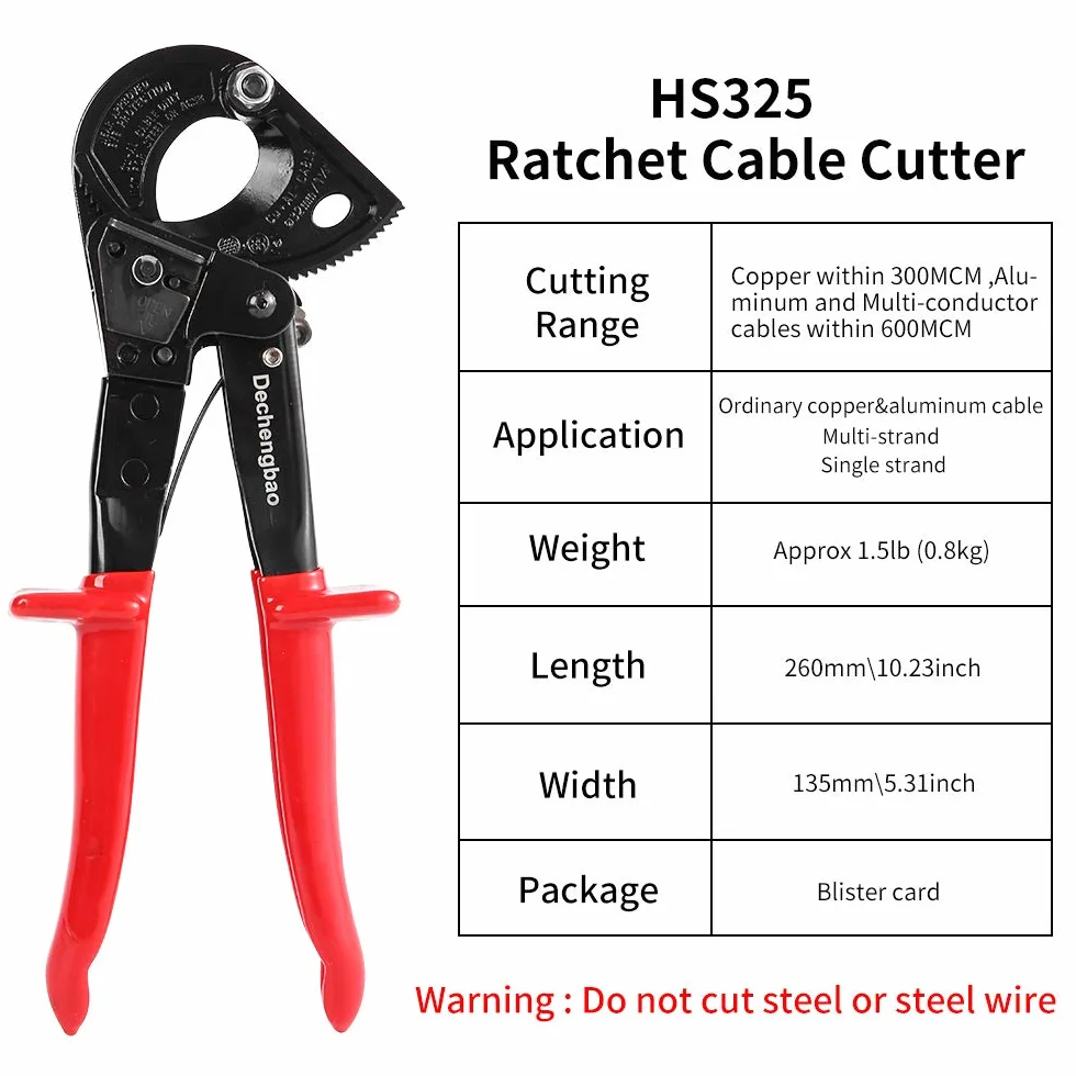 Tagliacavi, tagliacavi a cricchetto in rame per uso pesante in alluminio HS325A, tagliafili fino a 240 mm² Tagliacavi e tagliafili (HS325)