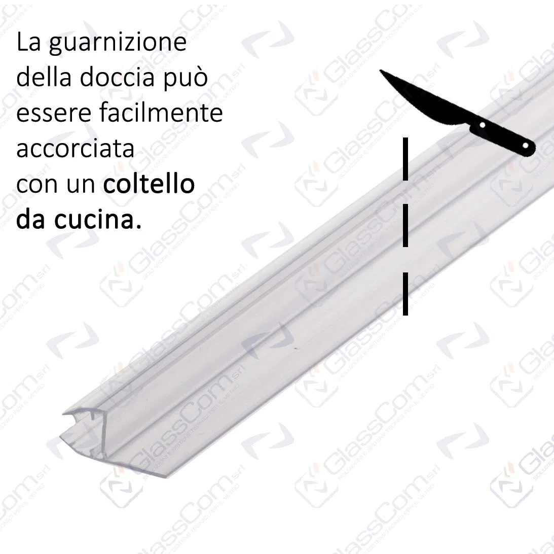 220cm - Guarnizione trasparente per vetro 10mm con aletta rigida da 12mm. Adatta per vetrate a pacchetto panoramiche tutto vetro, box doccia e porte con vetro a giorno-GBR10