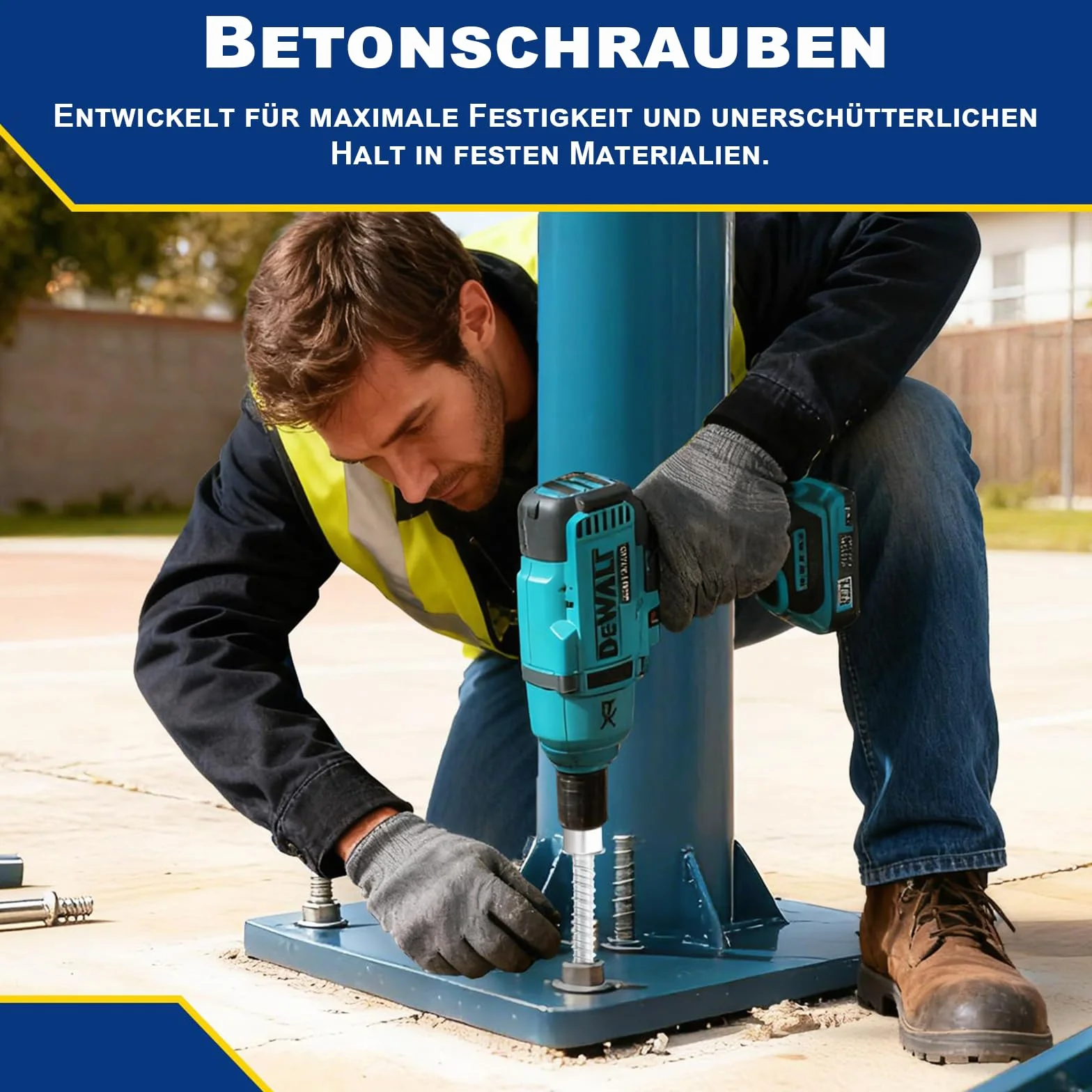 ORTAVA Viti per calcestruzzo testa esagonale M10 x 80, 20 pezzi viti per calcestruzzo zincate con disco per muratura, cemento, architettura, industria.