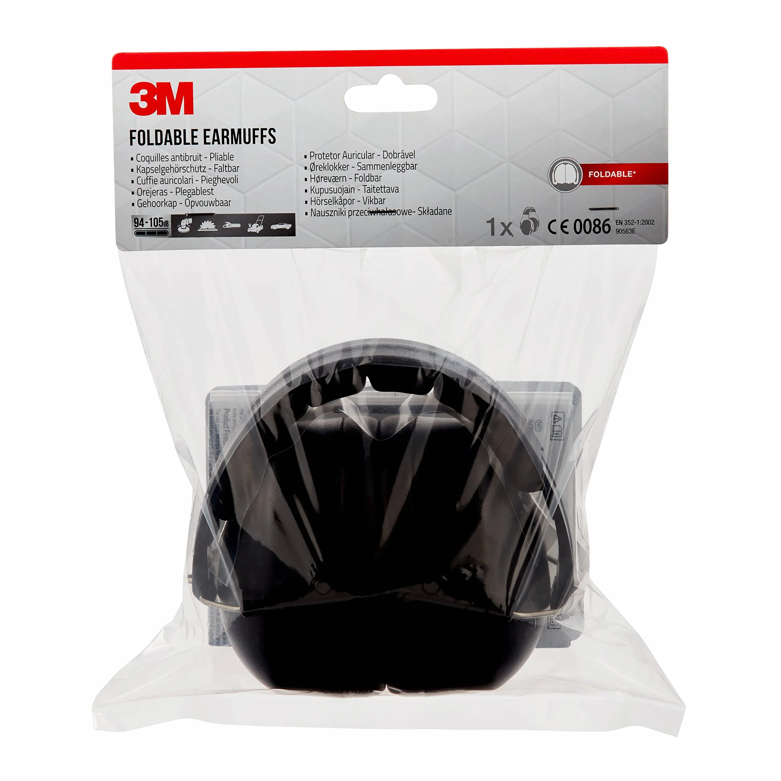 3M Cuffia antirumore pieghevole 90563E, protezione auricolare con cuscinetti morbidi per una vestibilità comoda, fascia regolabile, per livelli di rumore compresi tra 94 e 105 dB, nero