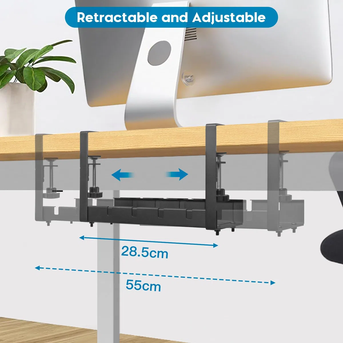 Raccogli Cavi Scrivania, 28,5~55CM Porta Cavi Organizer Retrattile, Vassoio per la Gestione dei Cavi Sotto la Scrivania, Cable Management Portacavi per Casa Ufficio Scrivania