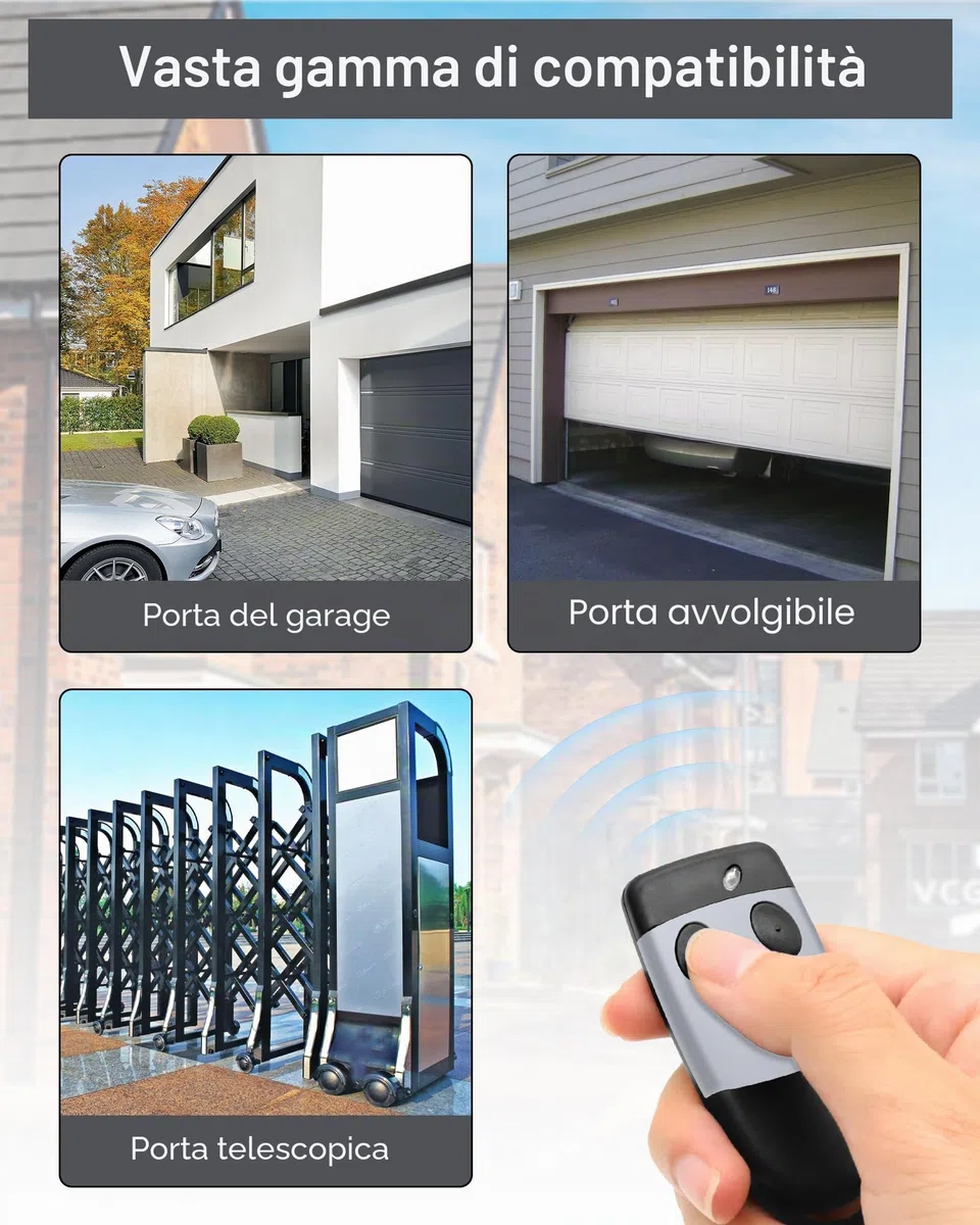 433,92 MHz Telecomando per Cardin S449 QZ1, S449 QZ2, TXQ449100 TXQ449200 - Rolling Code, 2 Canali, Ricambio per Porta del Garage, 2 Pezzi (3pcs)