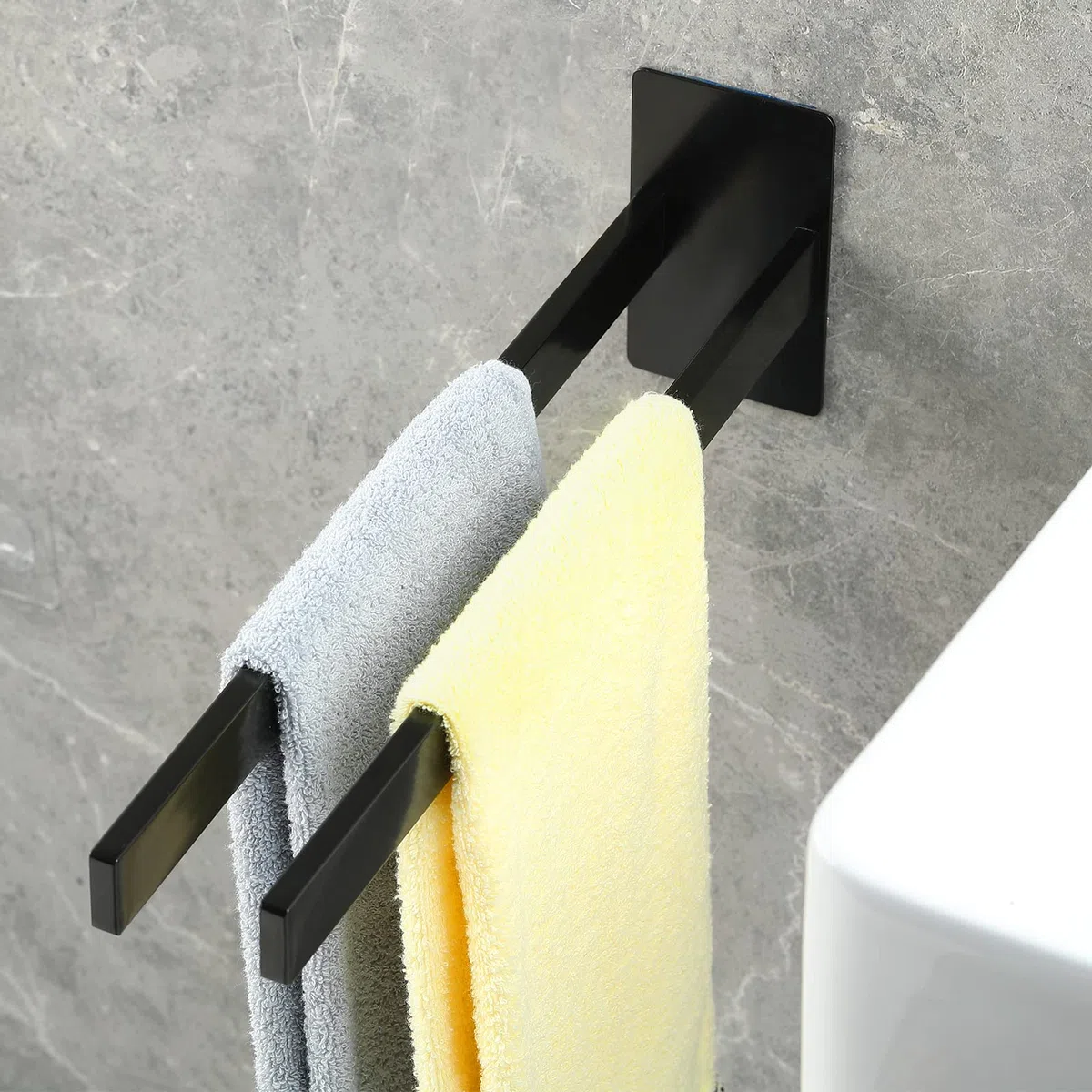 Porta Asciugamani Bagno Adesivo,Accessori bagno in Acciaio Inox Senza Punzonatura,39CM Porta Asciugamani a 2 Aste per Cucina,Nero