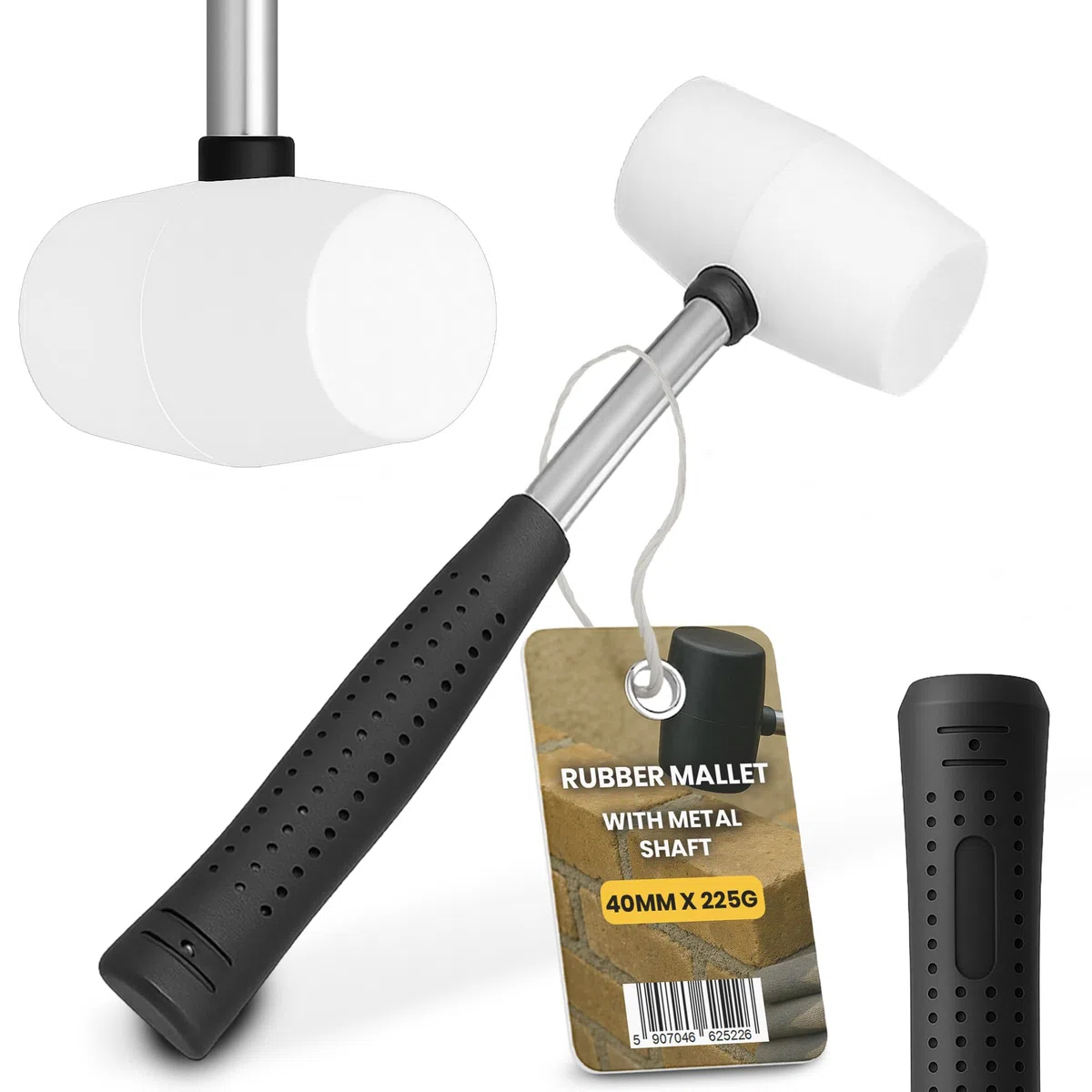 Instalguru Martello In Gomma 40 mm 225 g Testa Bianca Manico In Metallo Pavimenti Piastrelle Legno Cuoio Finestra Campeggio Assemblaggio Arredo Lavori Manuali
