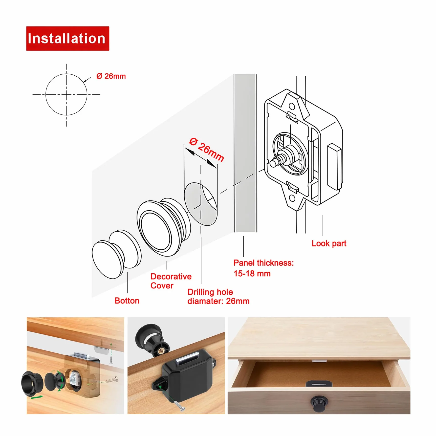 LIKERAINY Push Lock Fermi per Cassetti Serrature a Pulsante Serratura della Porta Armadio per RV Camper Caravan Nave Yacht Nichelato 4 Pezzi