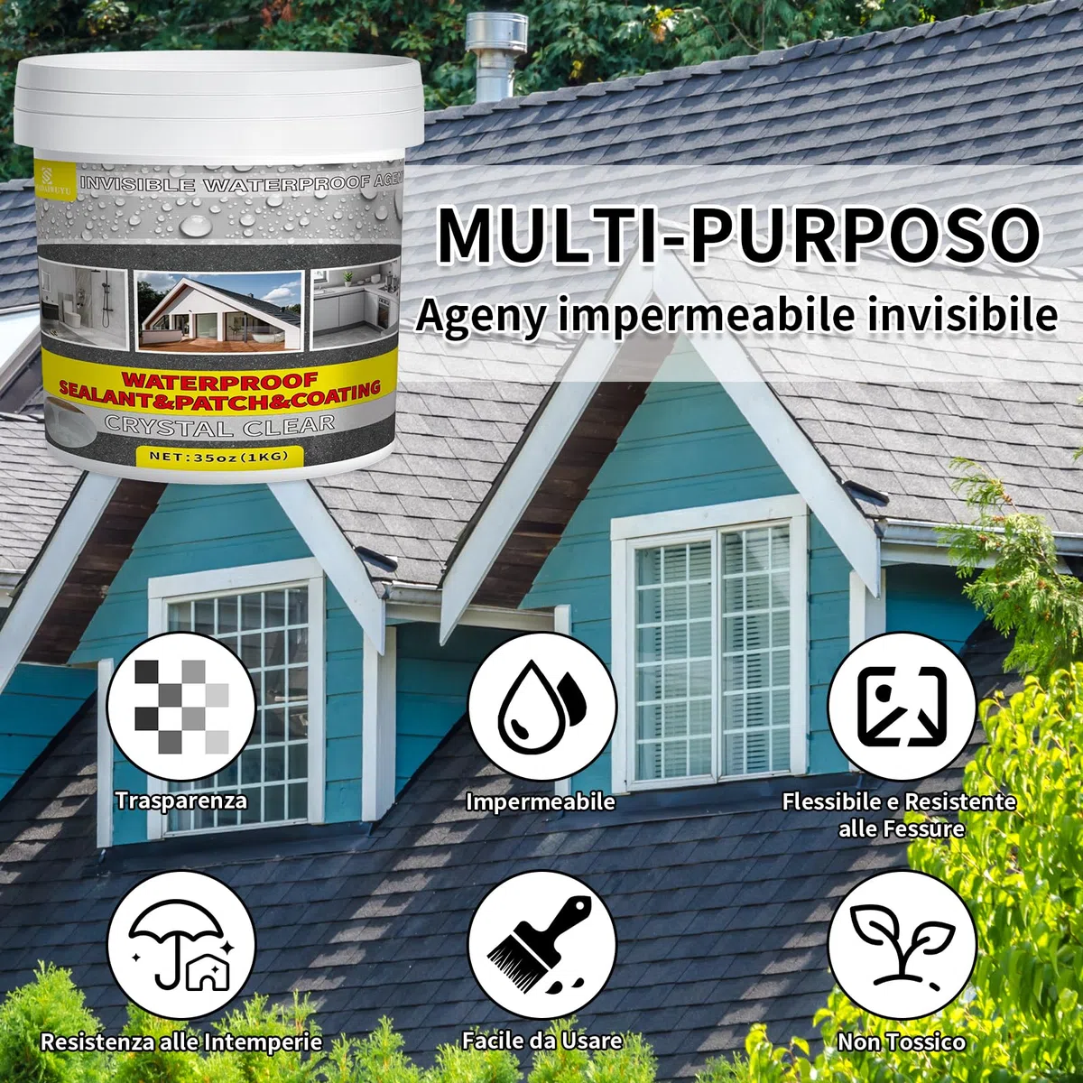 Agente Impermeabile Invisibile,1KG Sigillante Impermeabile Liquido, Rivestimento Impermeabile Definitivo per Interni ed Estern,Sigillante Impermeabile Ttrasparente per Docce,Lastre,Legno e Tetti