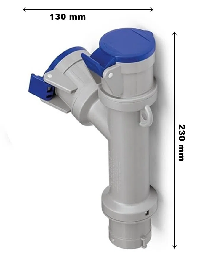ADATTATORE INDUSTRIALE CEE MONOFASE 3 POLI DOPPIA PRESA + SPINA 16A 2P+T 200/250 VOLT