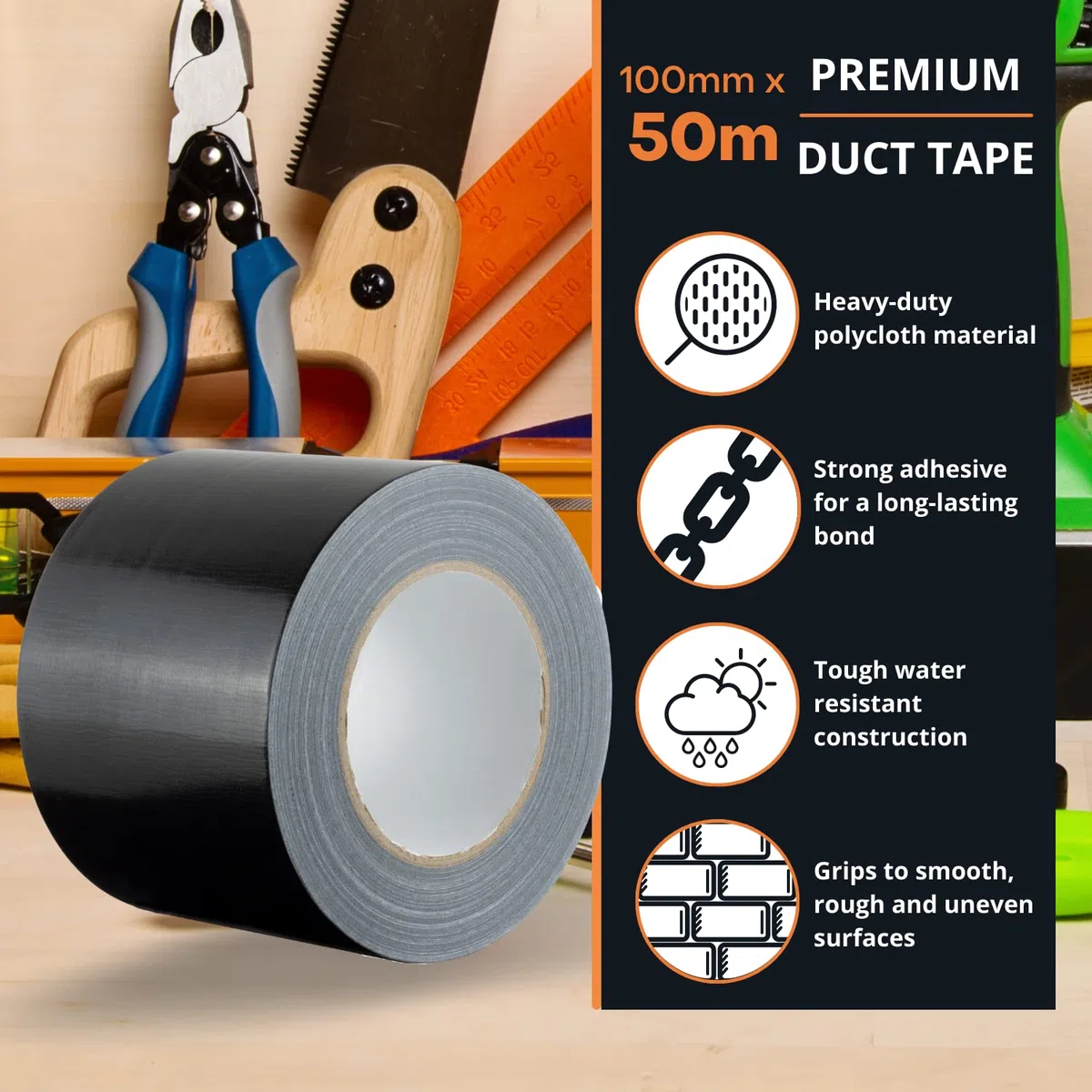 GTSE - Robusto nastro americano - Nastro adesivo telato argento - 100 mm x 50 m - Impermeabile - Per riparare, fissare, legare, rinforzare e sigillare - 1 rotolo
