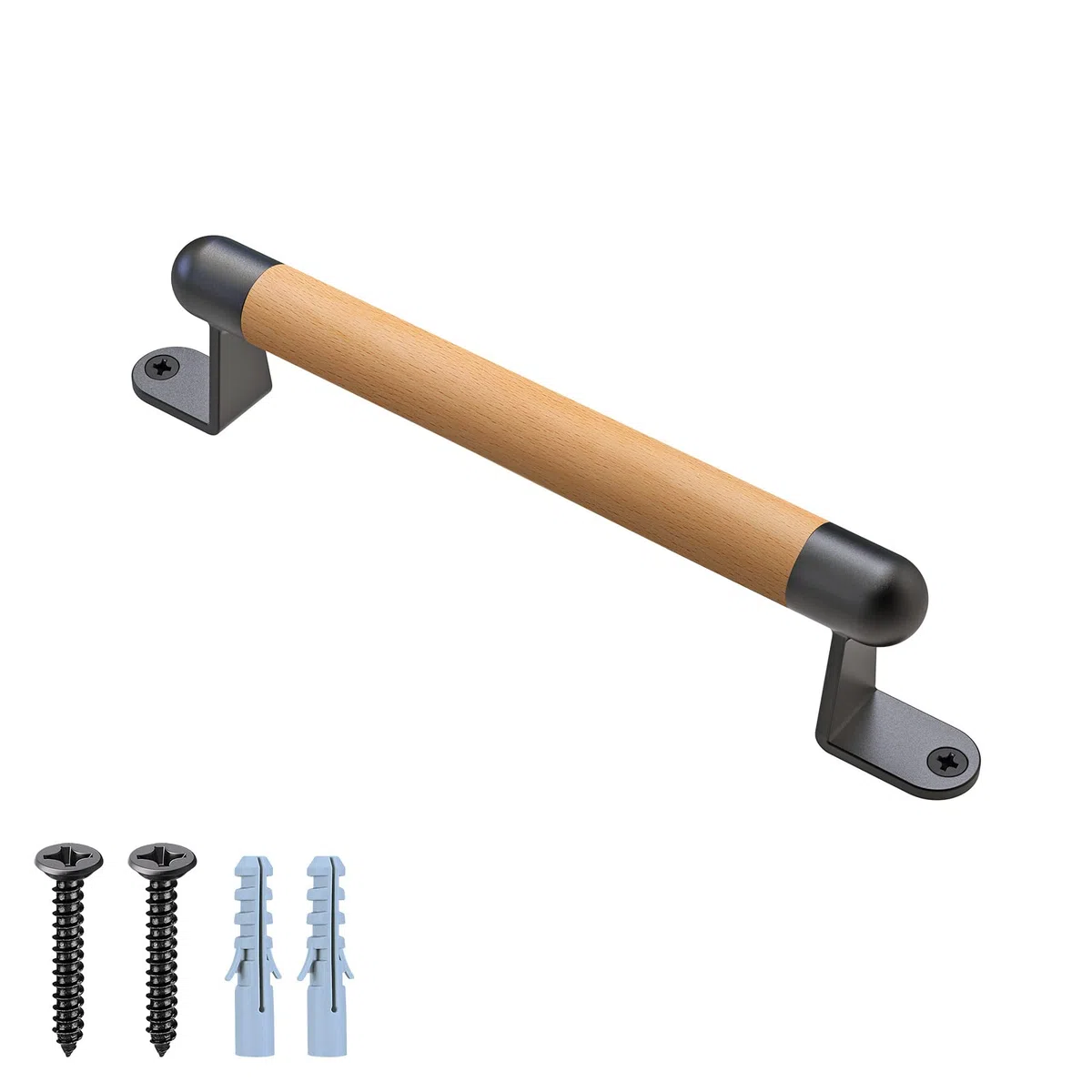 Dolibest 25cm Corrimano in legno, Maniglia per cancello di recinzione in legno, 2 supporti in metallo resistenti, Maniglia per porta scorrevole resistente per cancello, porta del fienile, armadio